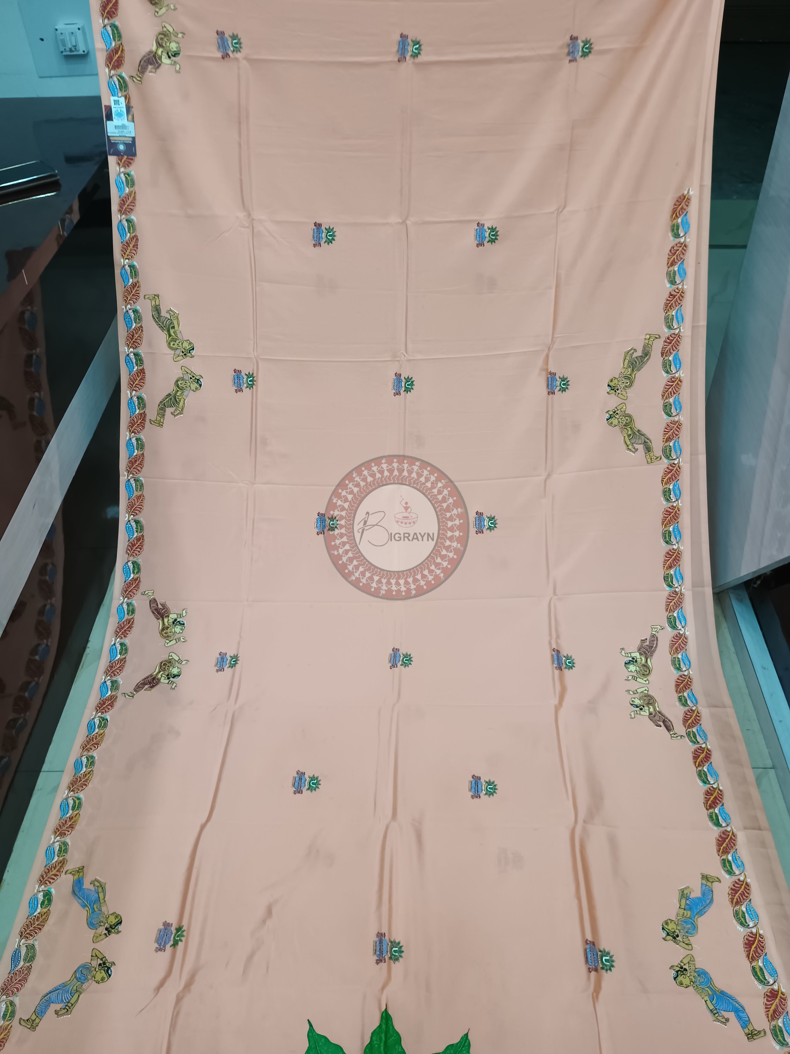 Peach Kandarp Kalash Theme Pattachitra Khadi Silk Saree