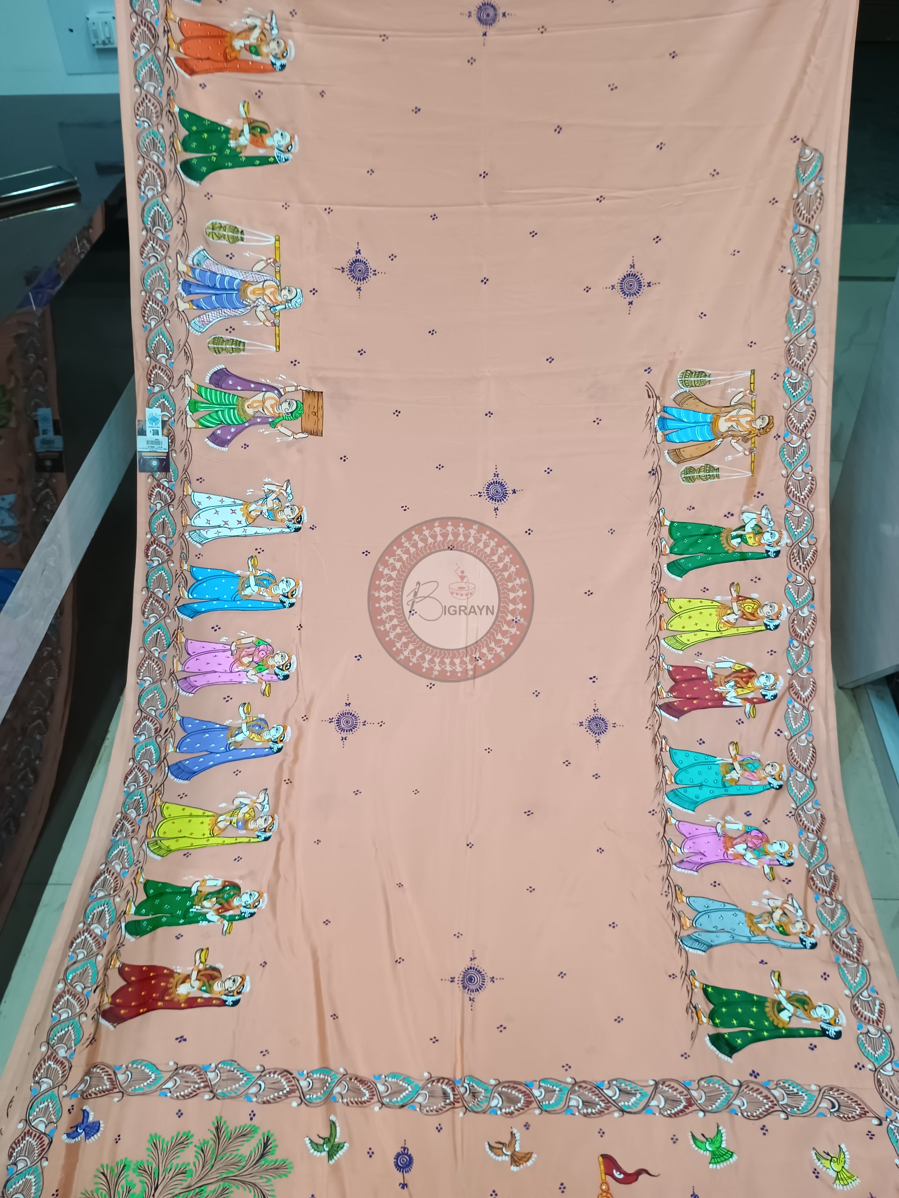 Peach Boita Bandan Theme Pattachitra Khadi Silk Saree