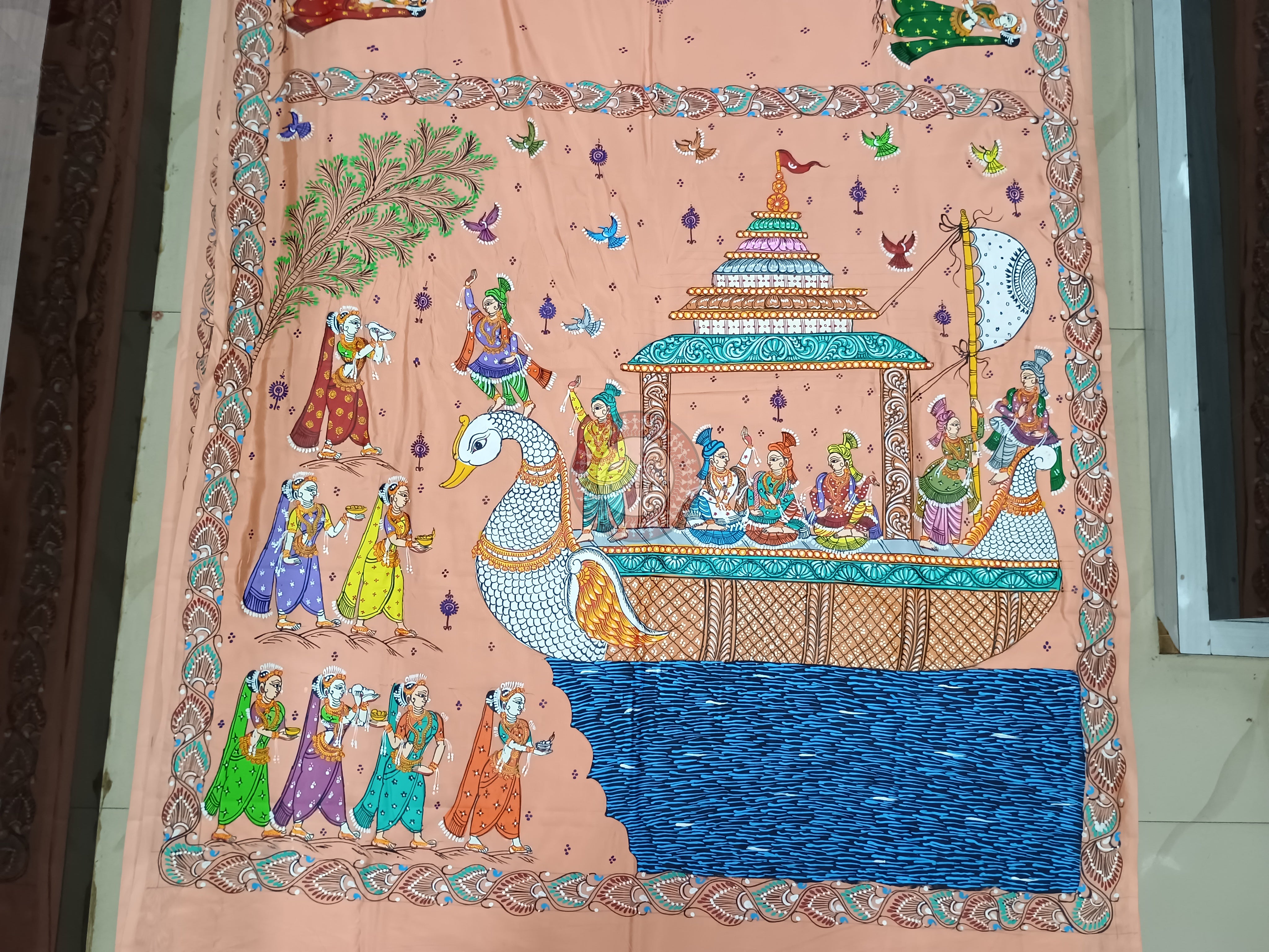 Peach Boita Bandan Theme Pattachitra Khadi Silk Saree