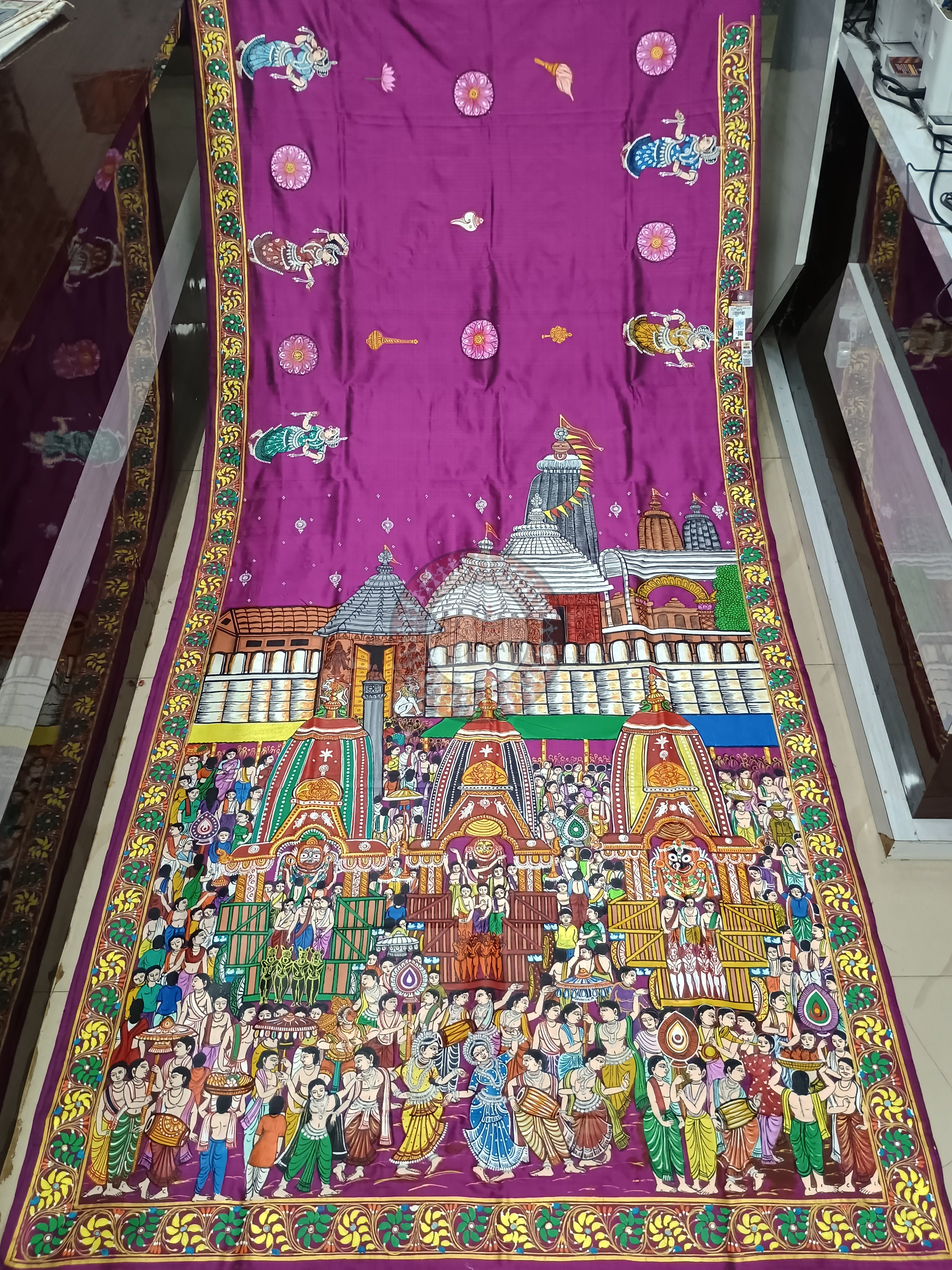 Purple Ratha Yatra Theme Pattachitra Silk Saree