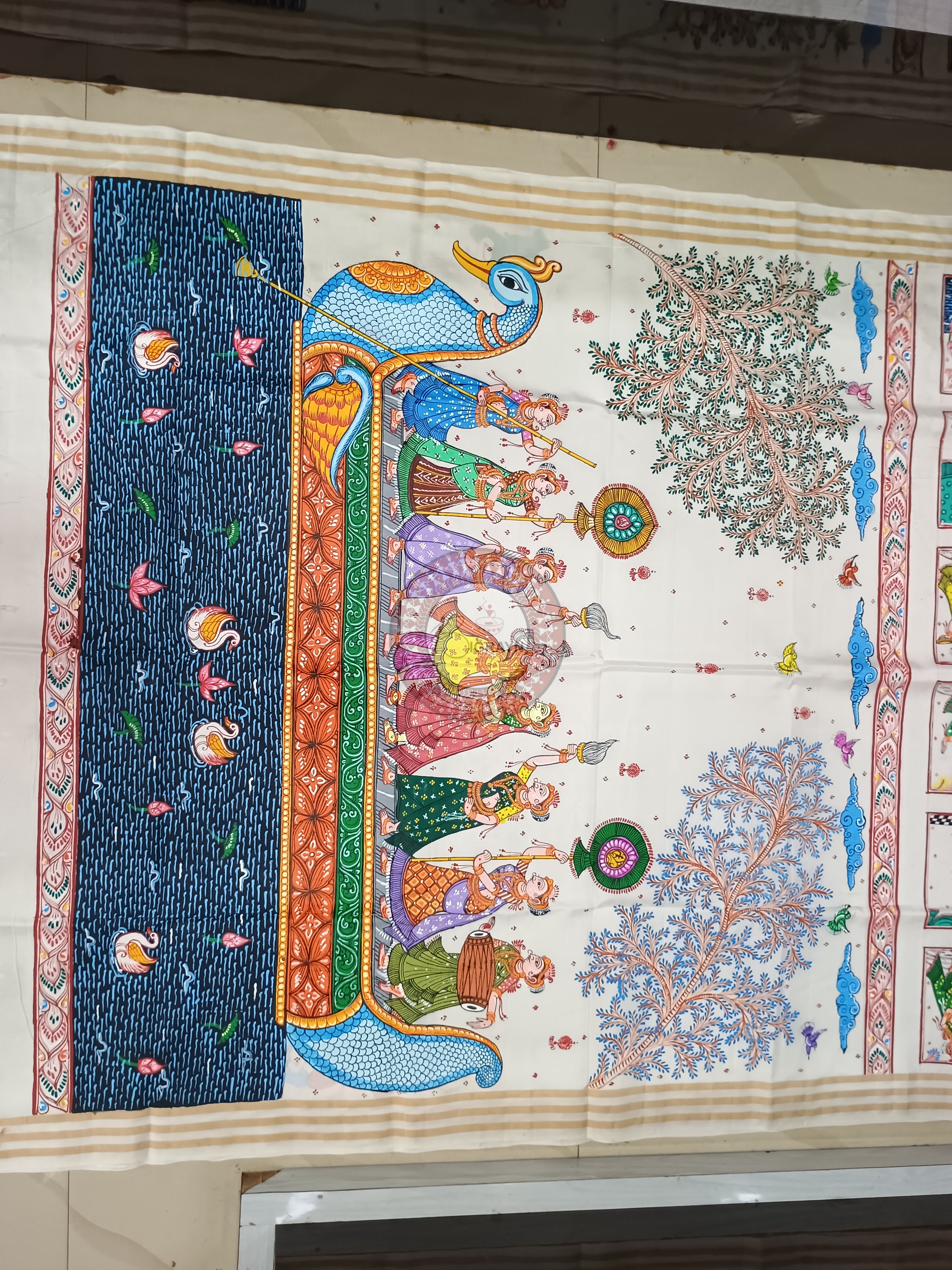 White Small Box Boita Theme Pattachitra Kanjeeveram Silk Saree