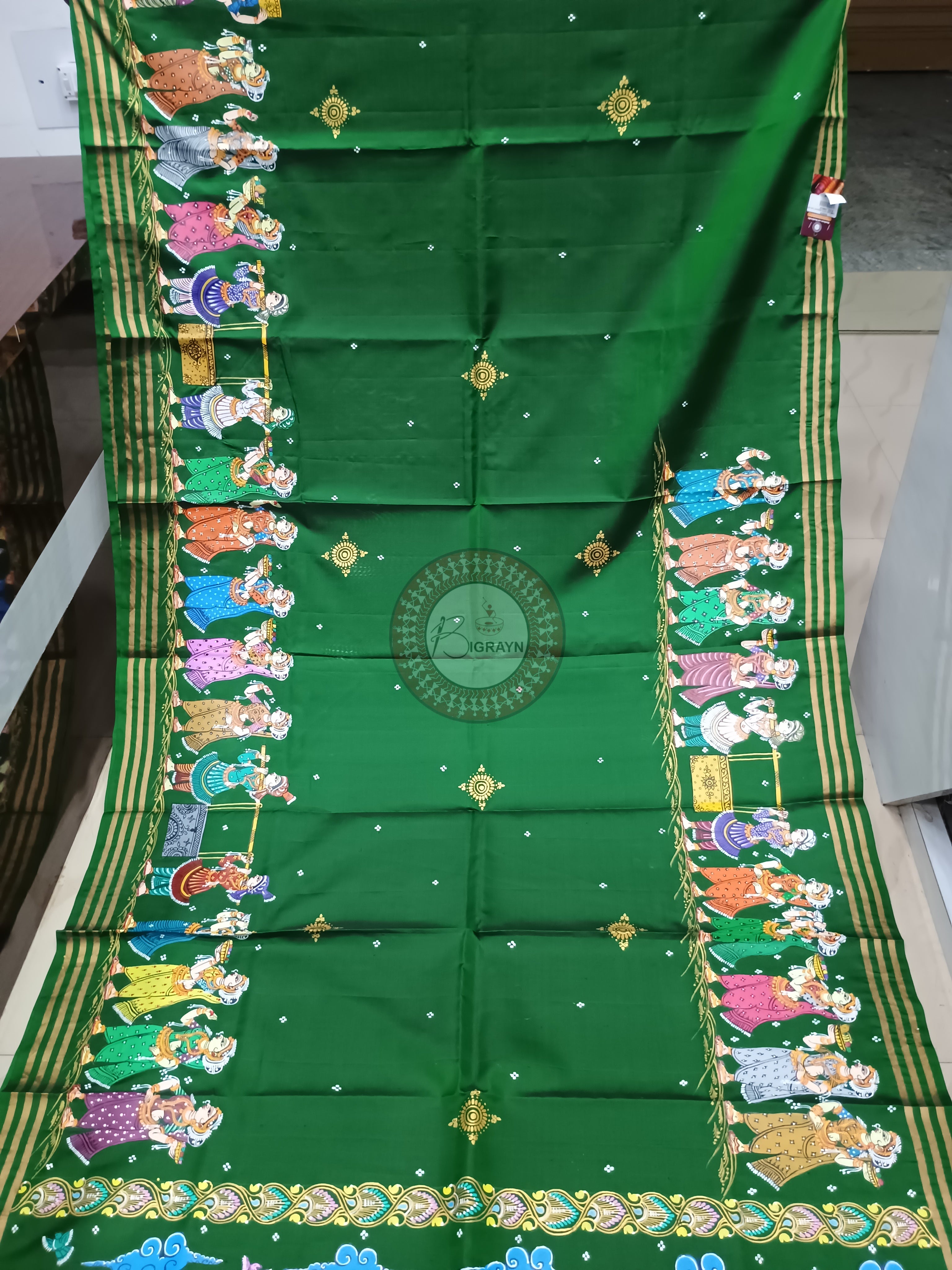 Green Boita Bandana Theme Pattachitra Kanjeeveram Silk Saree