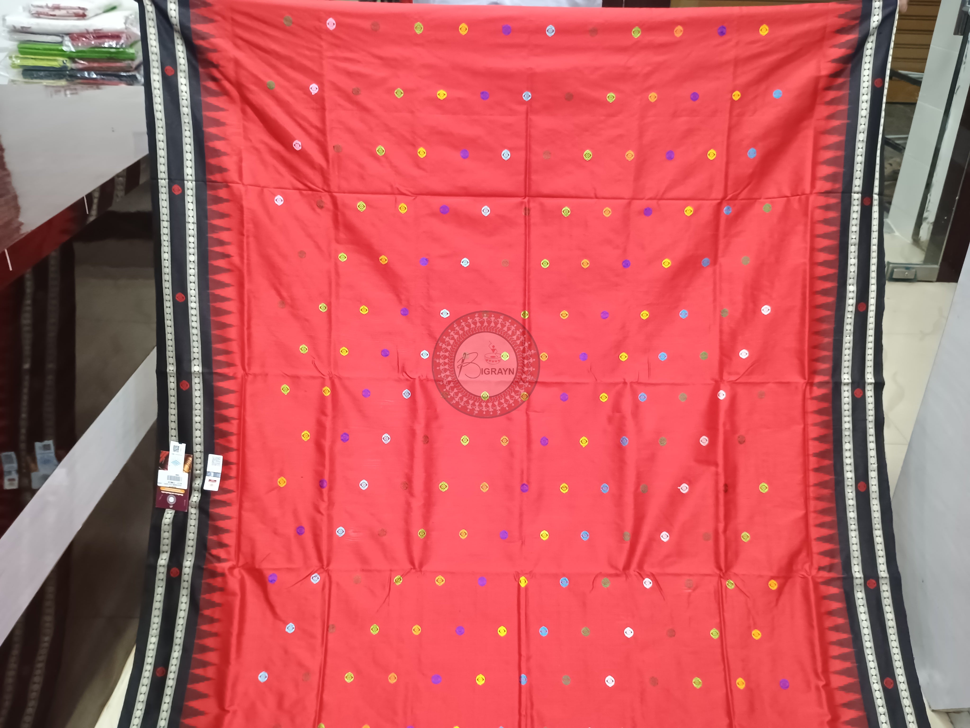 Red Black Neela Chakra Sambalpuri Silk Saree