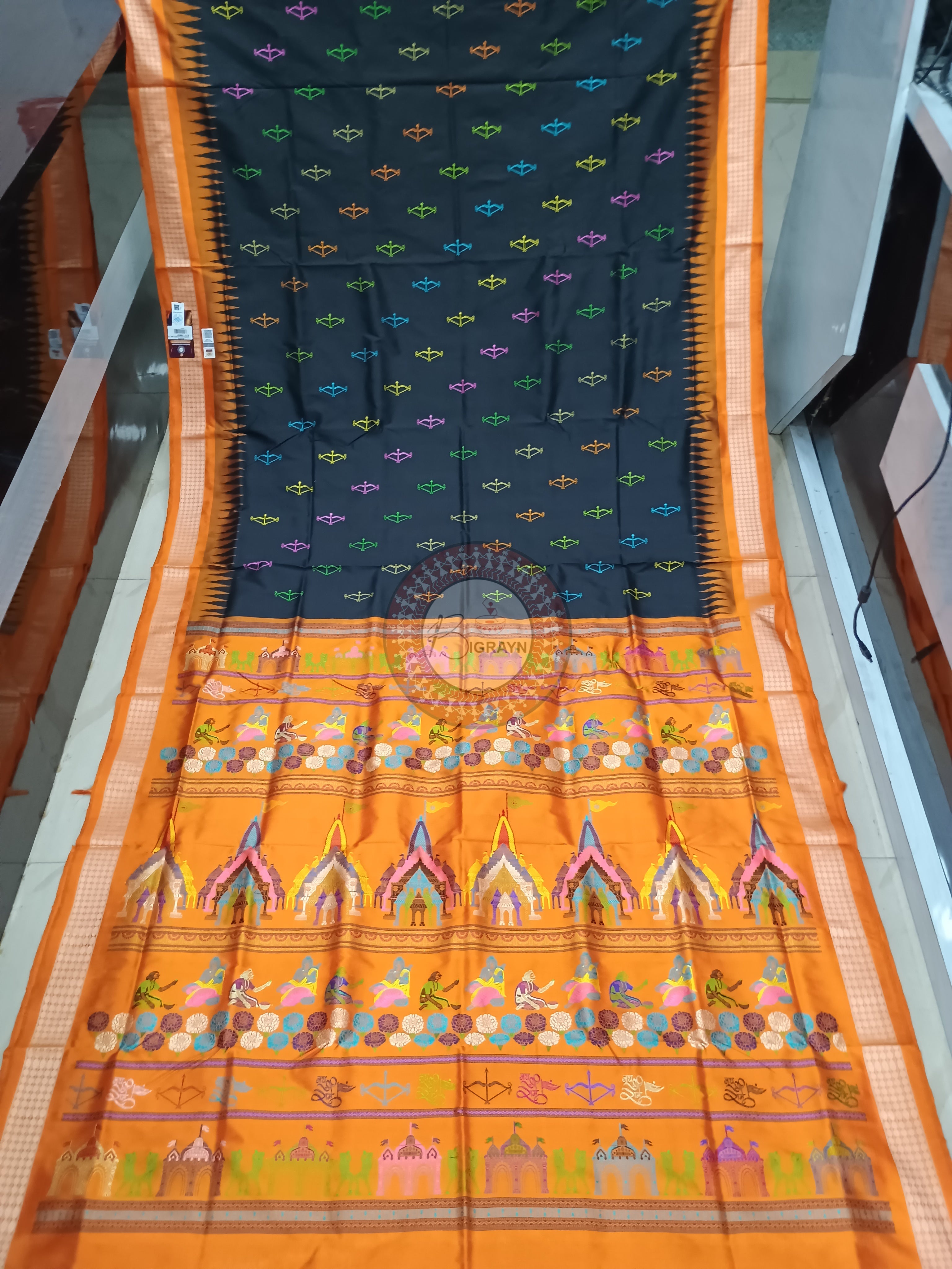 Black Orange Sri Ram Exclusive Sambalpuri Silk Saree