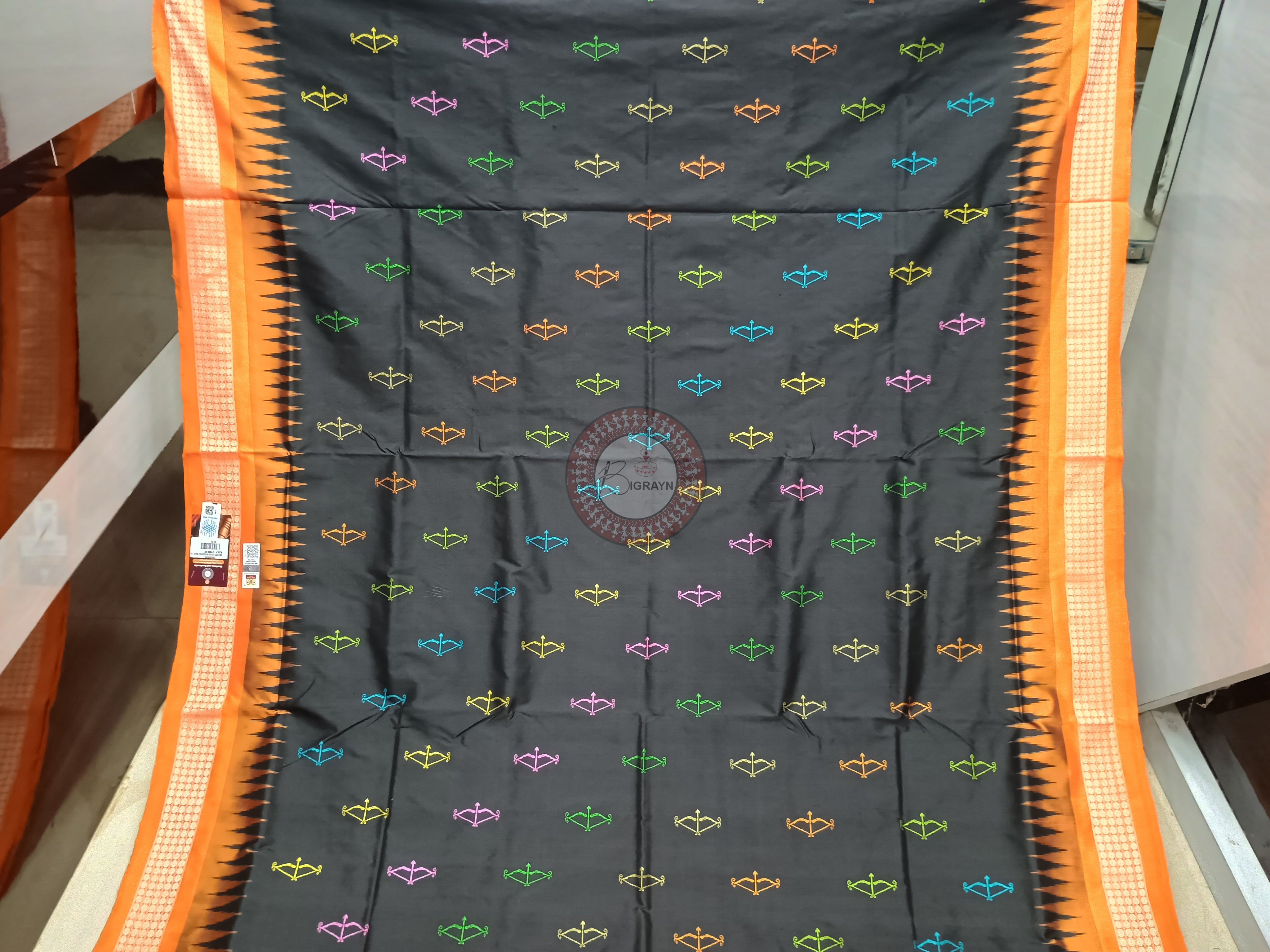 Black Orange Sri Ram Exclusive Sambalpuri Silk Saree
