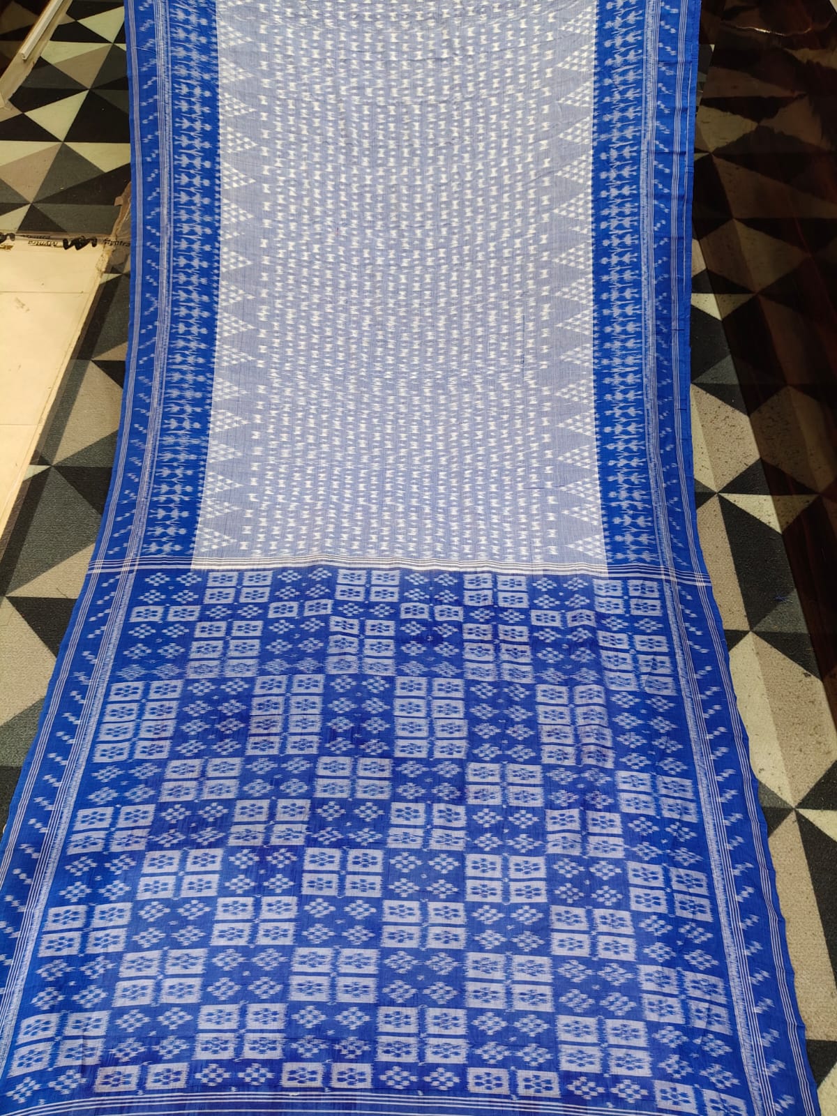 Ink Blue Blue Scot Tribal Design Khandua Cotton Saree