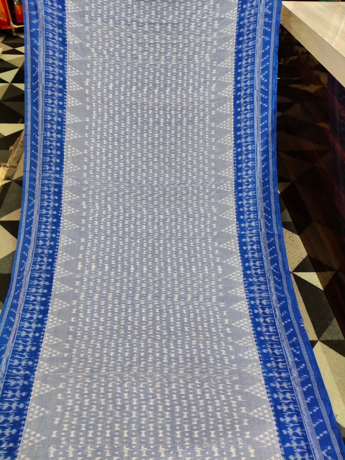 Ink Blue Blue Scot Tribal Design Khandua Cotton Saree