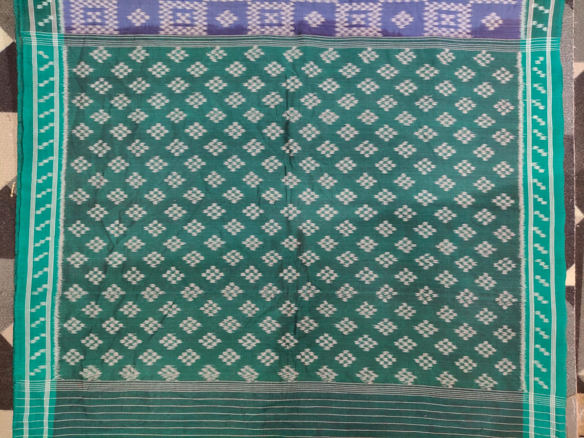 Indigo Blue Buttle Green Pasapali Design Khandua Cotton Saree