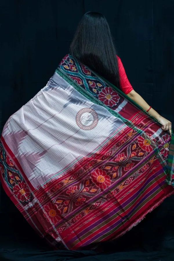 White Ganga Jamuna Border Nuapatna Cotton Saree