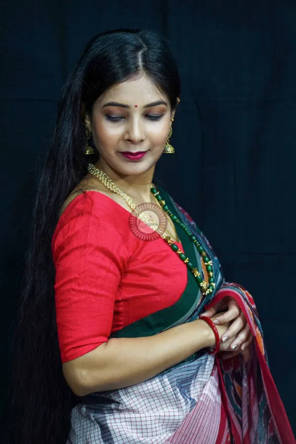 White Ganga Jamuna Border Nuapatna Cotton Saree