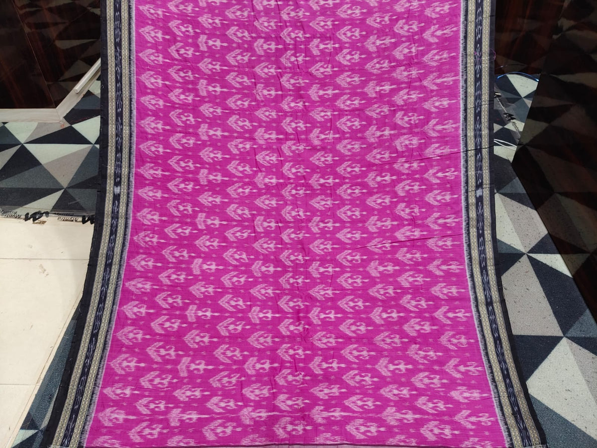 Magenta Black Tribal Design Khandua Cotton Saree