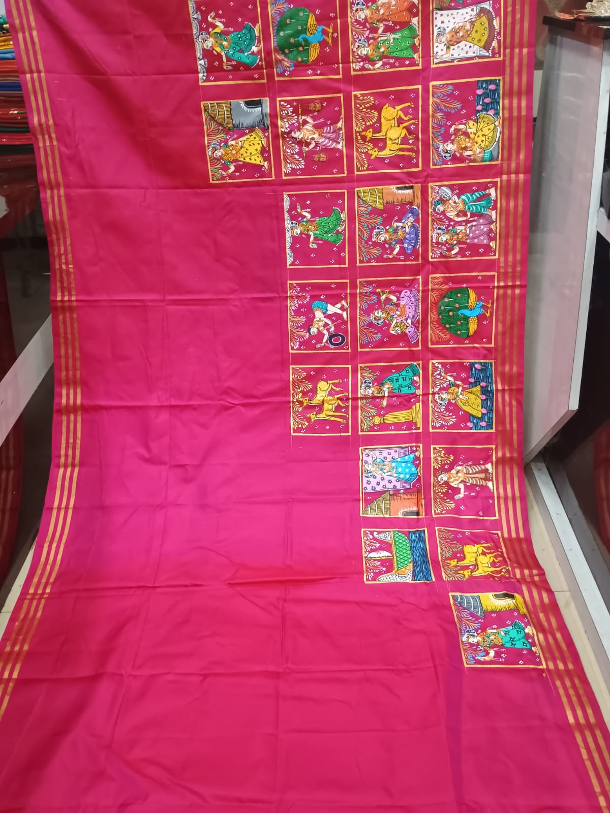 Magenta Small Box Boita Theme Pattachitra Kanjeeveram Silk Saree