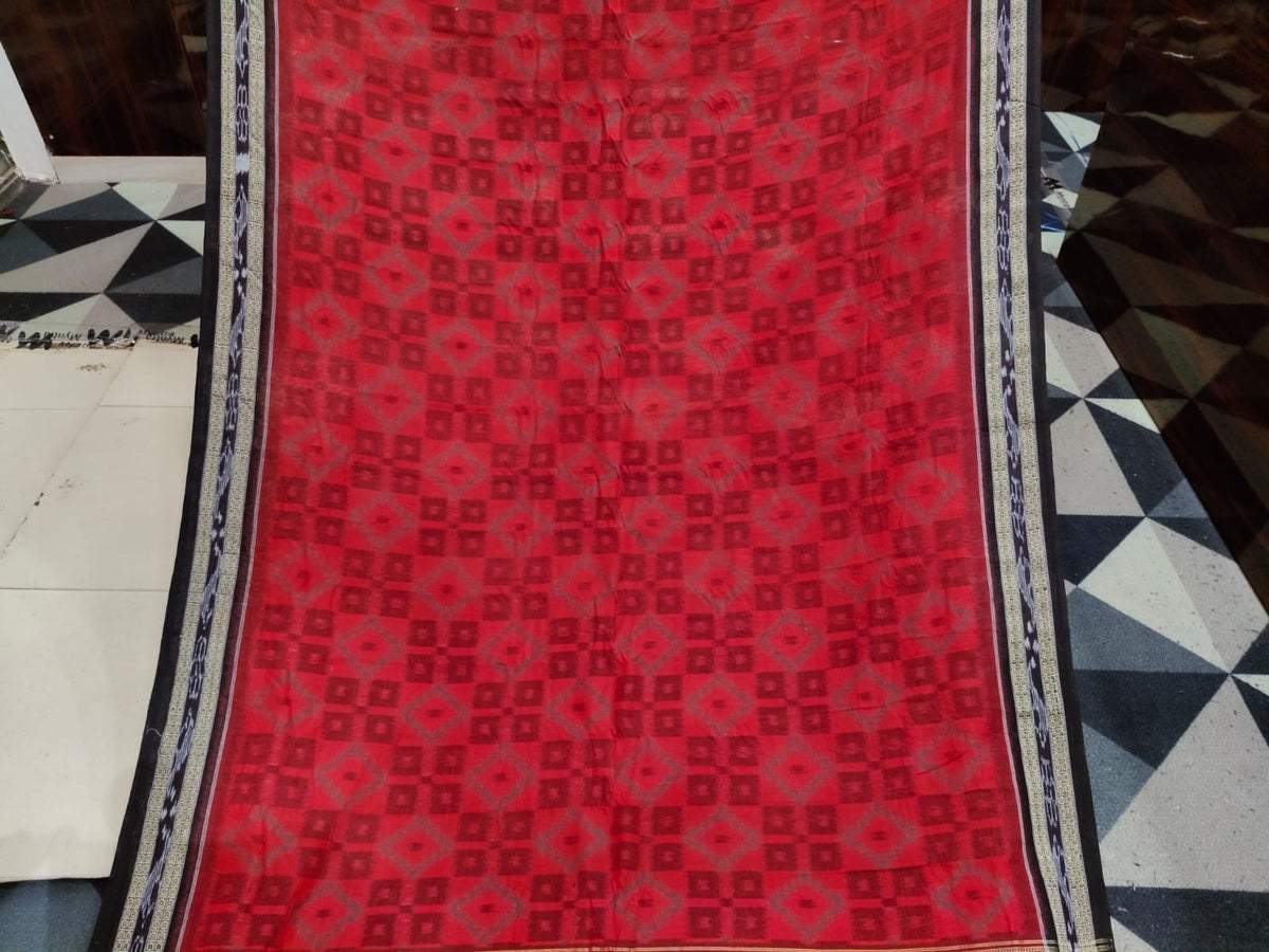 Maroon Black Box Design Khandua Cotton Saree