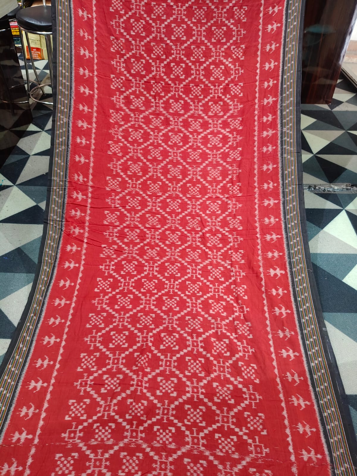 Maroon Black Pasapali & Scot Tribal  Design Khandua Cotton Saree
