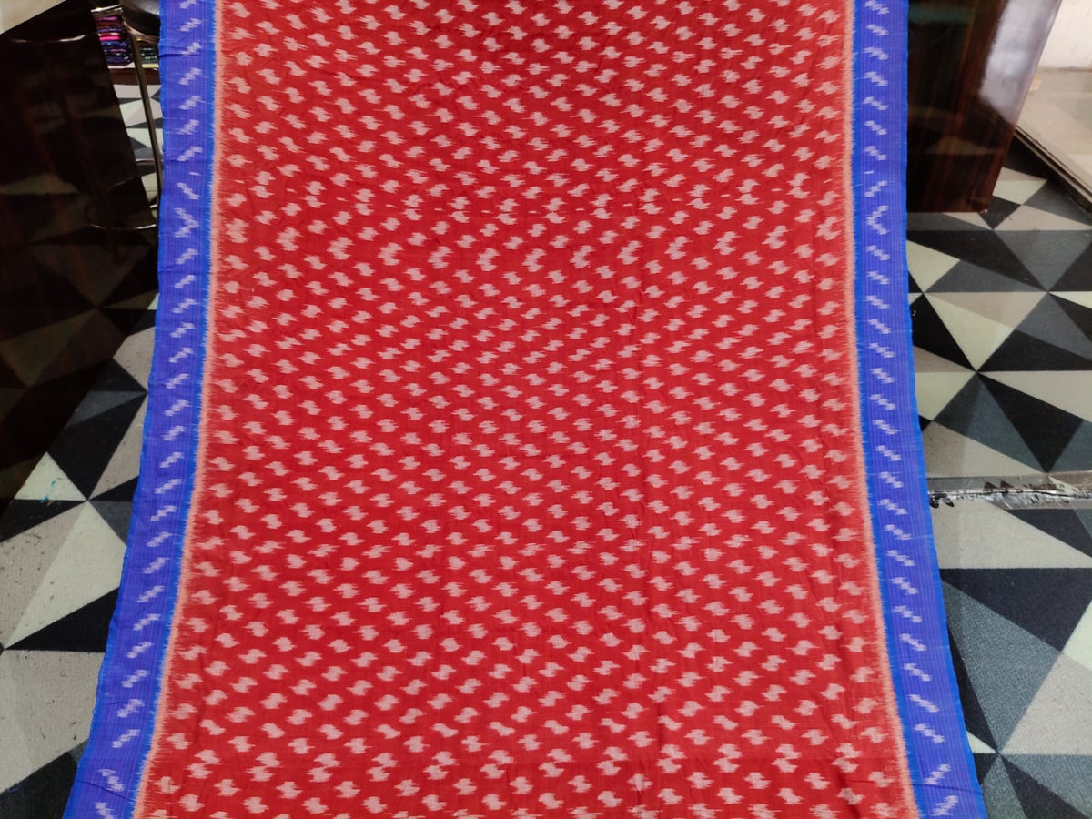 Maroon Blue Full Body  Dots Design Khandua Cotton Saree