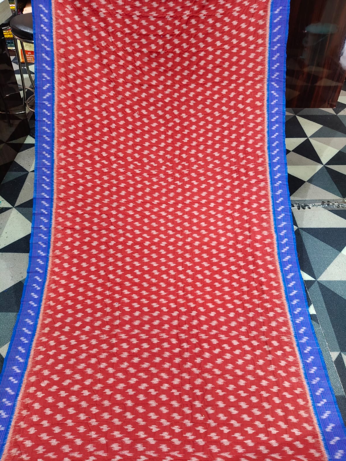 Maroon Blue Full Body  Dots Design Khandua Cotton Saree