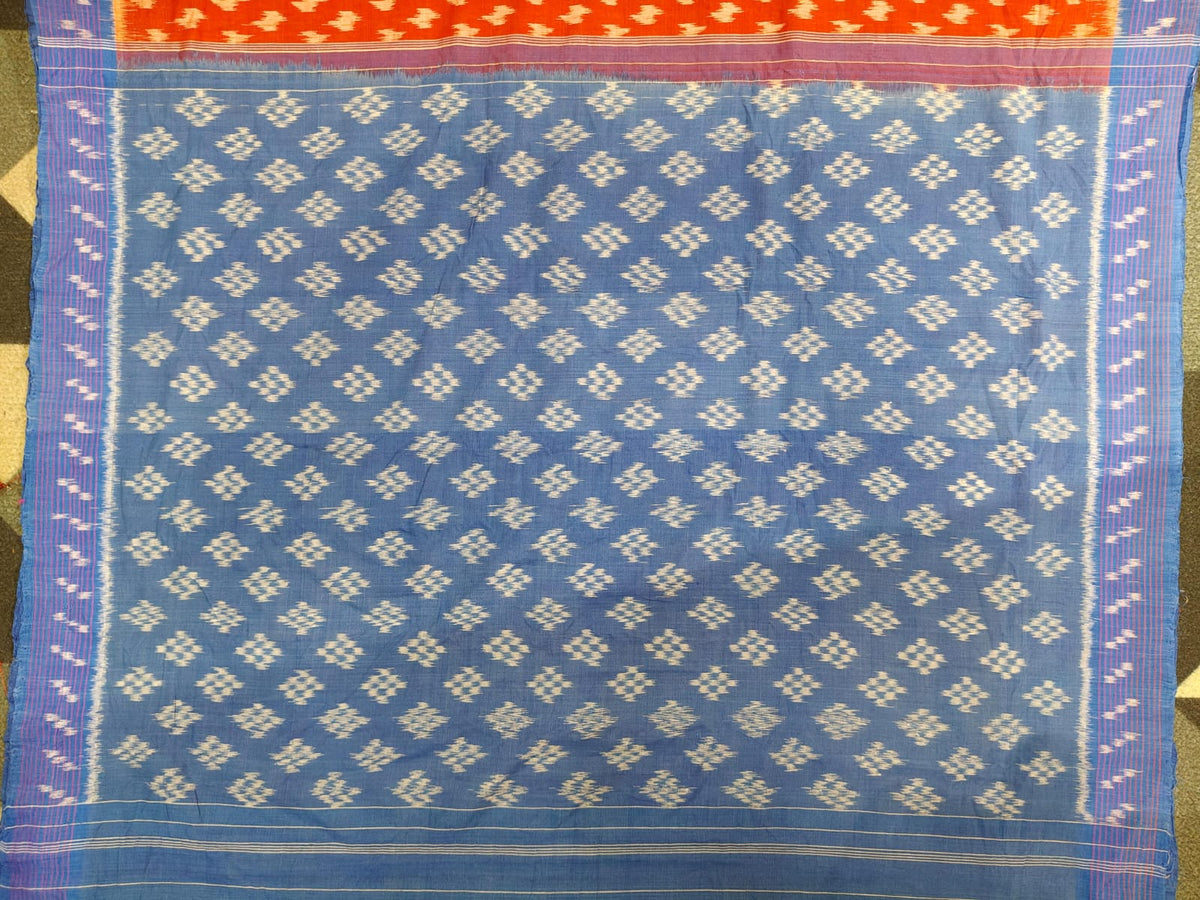 Maroon Blue Full Body  Dots Design Khandua Cotton Saree
