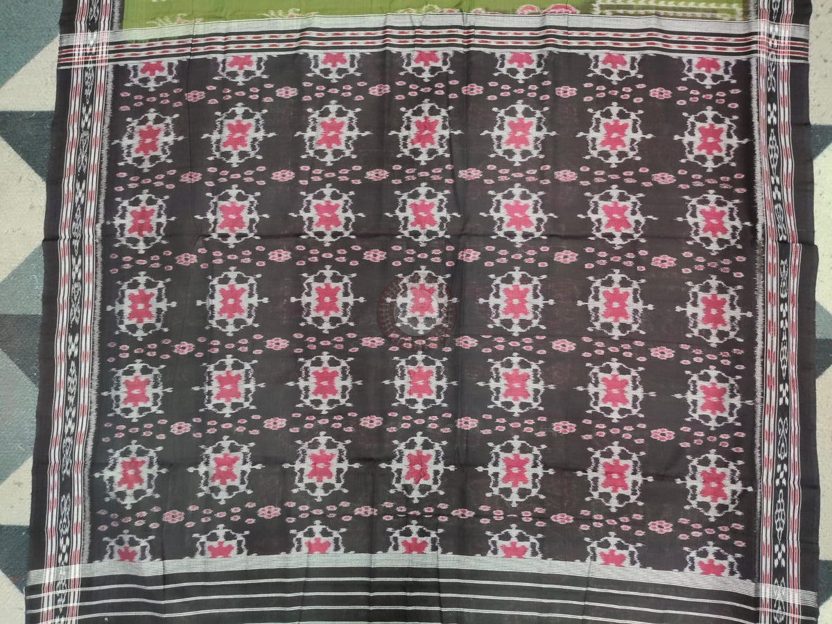 Mehendi Green Black Truibal And Tree Design Khandua Cotton Saree