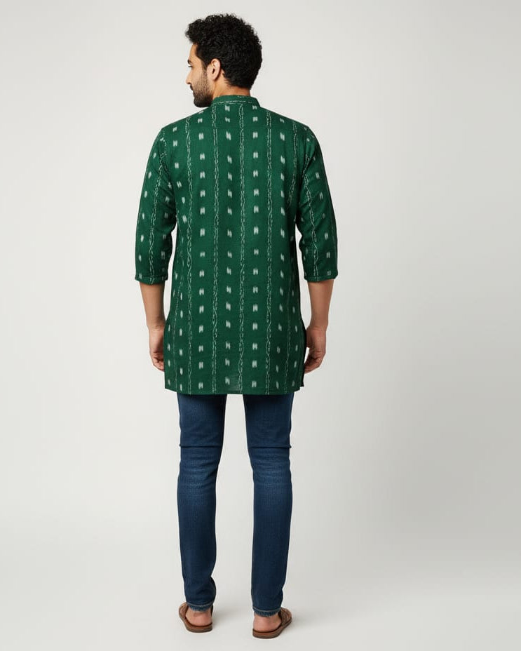 Buttle Green Lata Design Odisha Handloom Cotton Men's Half Kurta