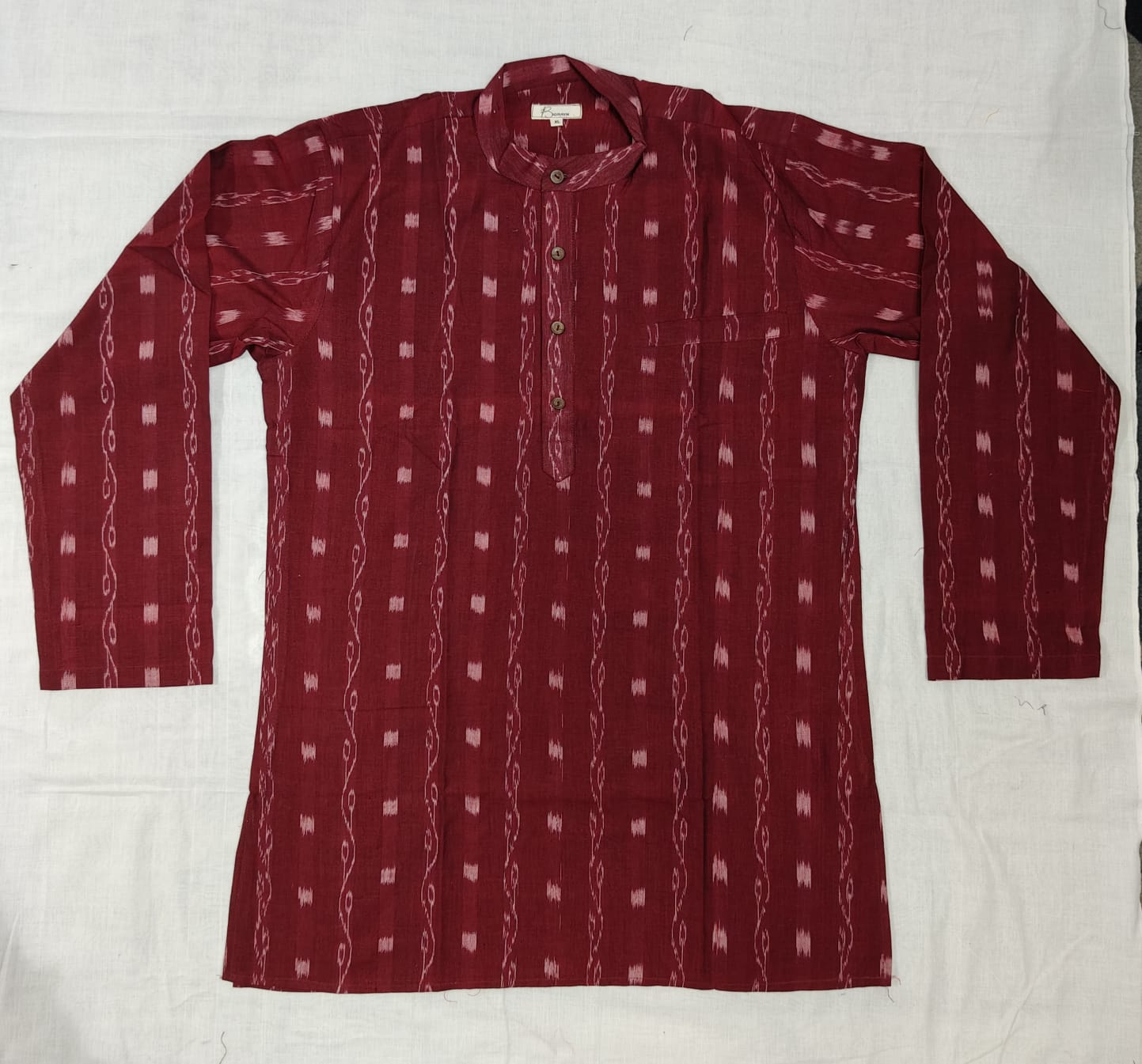 Maroon Lata Design Odisha Handloom Cotton Men's Half Kurta