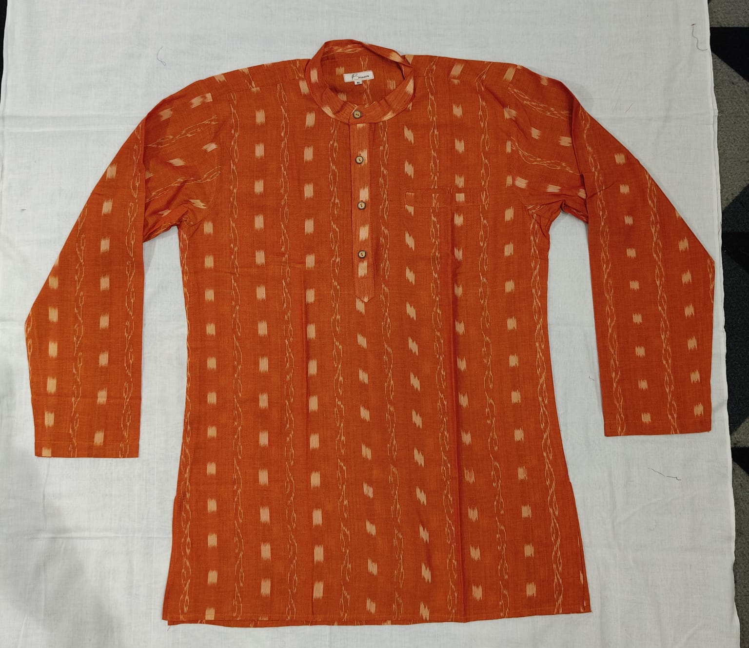 Orange Lata Design Odisha Handloom Cotton Men's Half Kurta