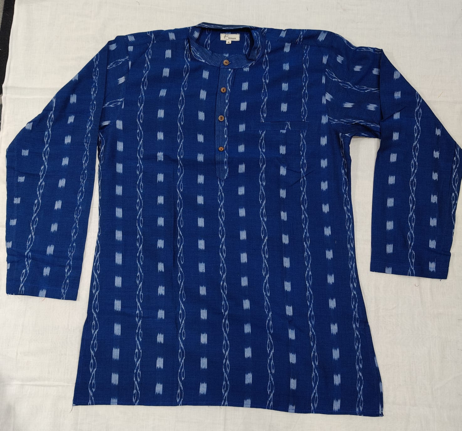 Navy Blue Lata Design Odisha Handloom Cotton Men's Half Kurta