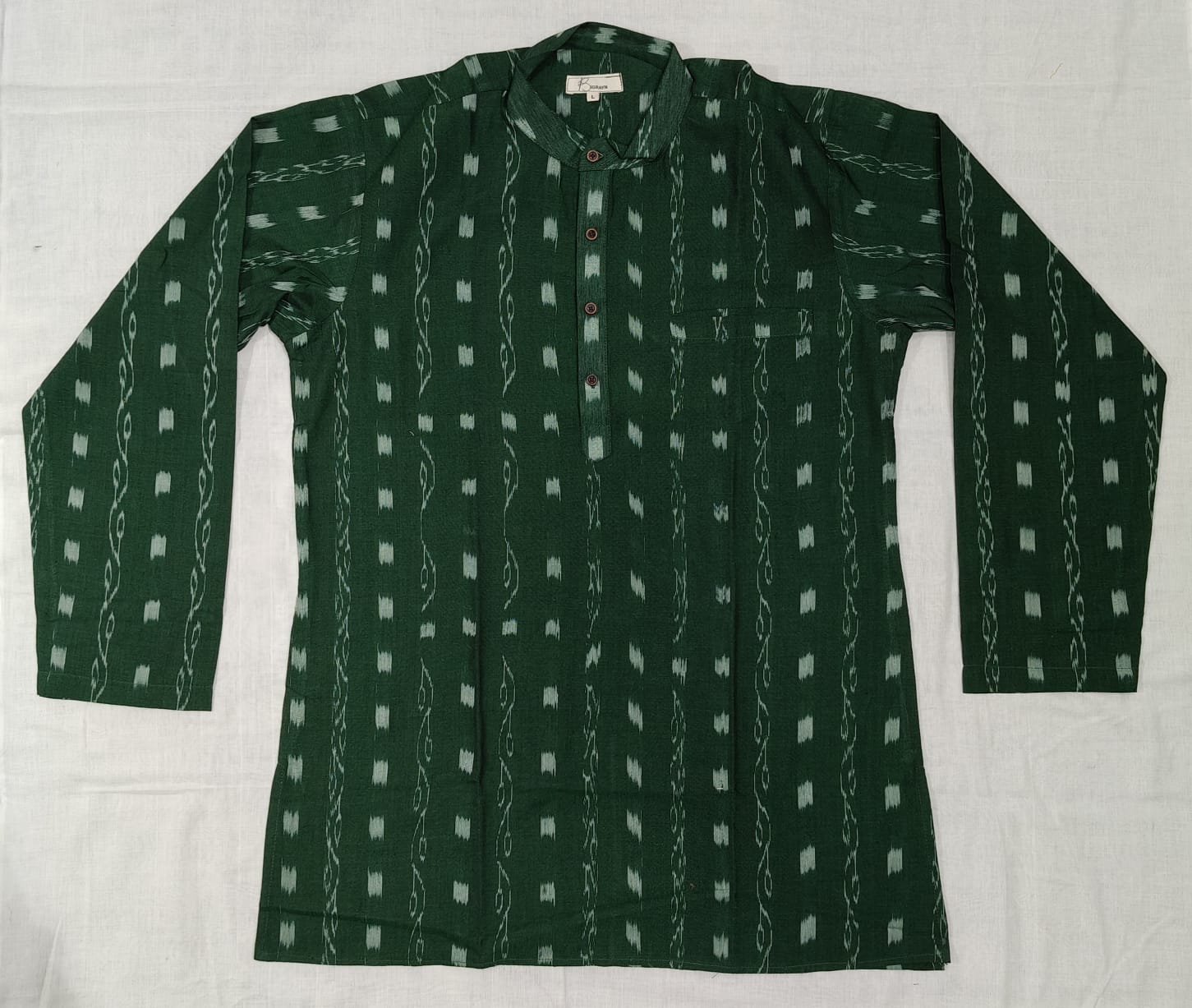 Buttle Green Lata Design Odisha Handloom Cotton Men's Half Kurta