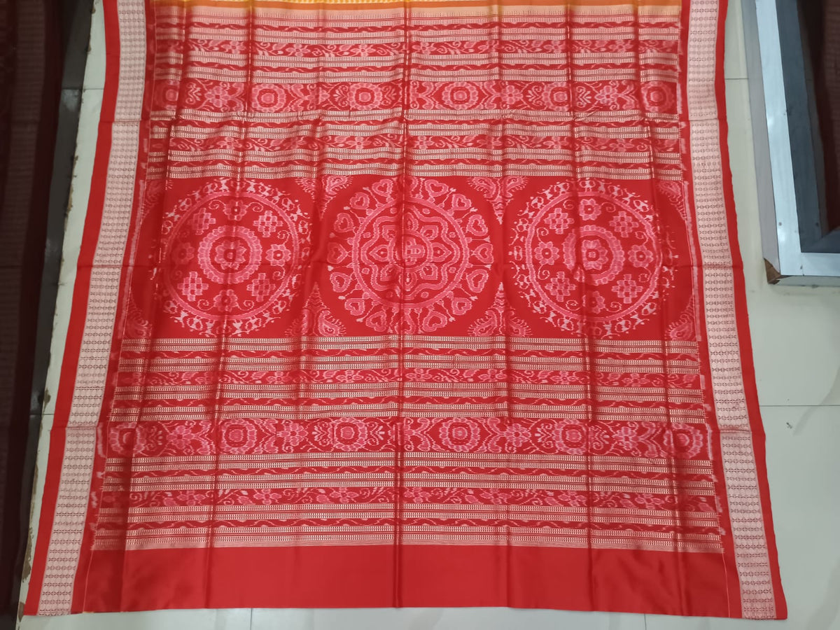 Orange Red Nabakothi Design Sambalpuri Silk Saree