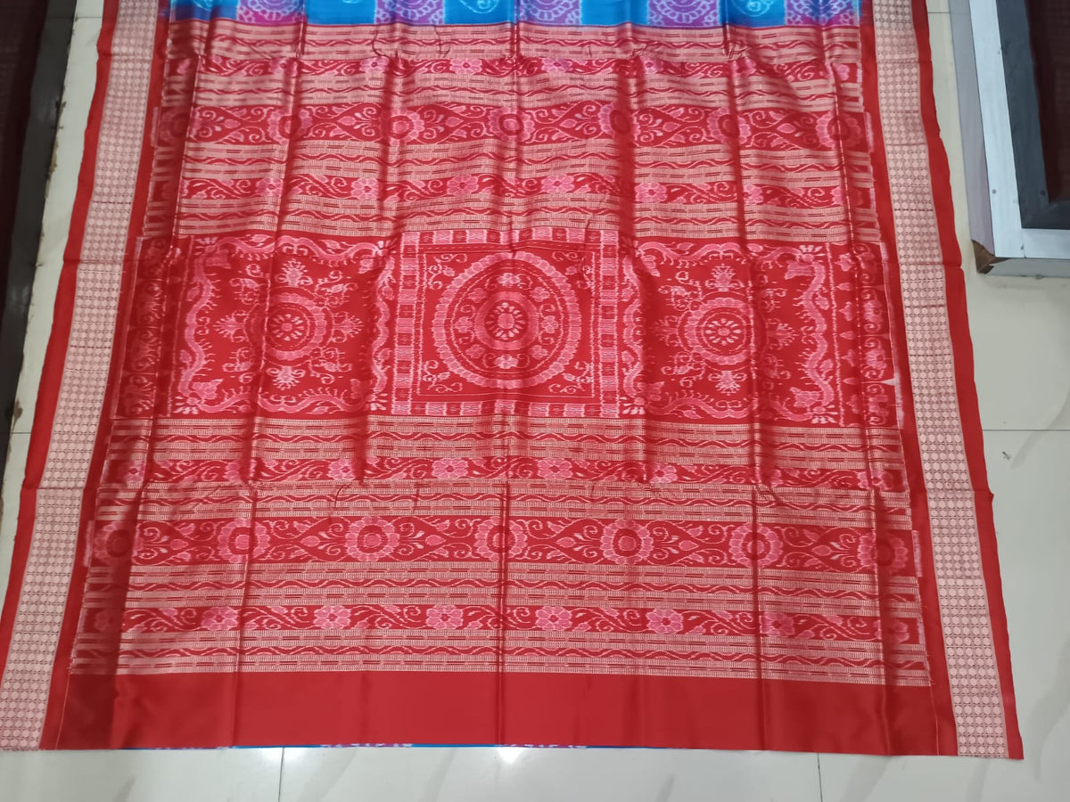 Blue Maroon Traditional Motive Design Sambalpuri Silk Saree