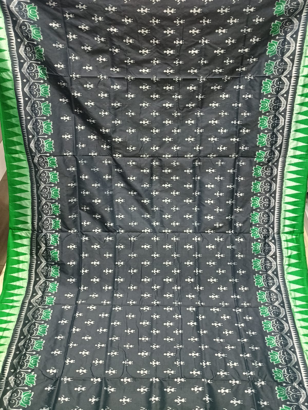 Black Green Tribal Design Sambalpuri Silk Saree