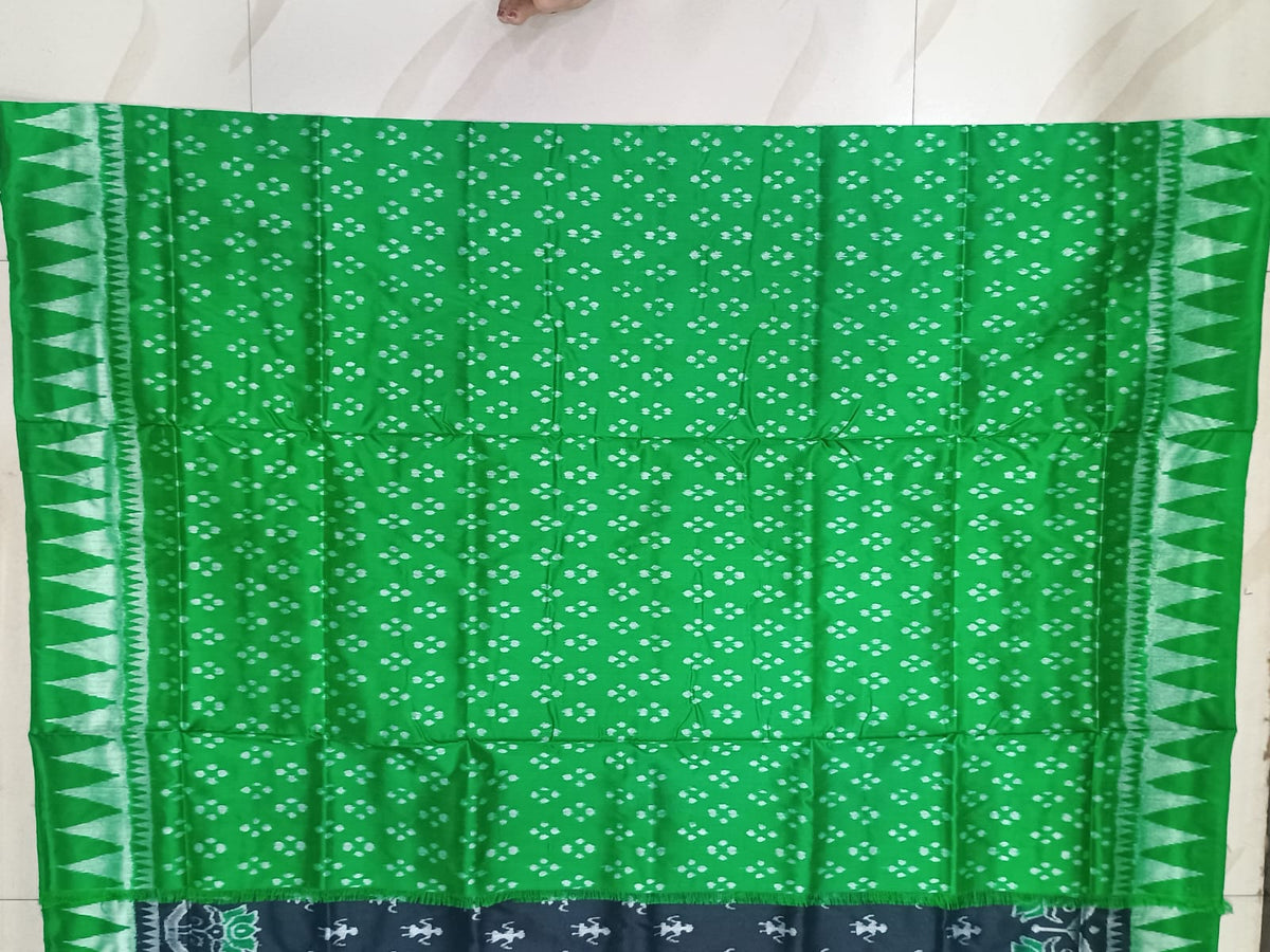 Black Green Tribal Design Sambalpuri Silk Saree