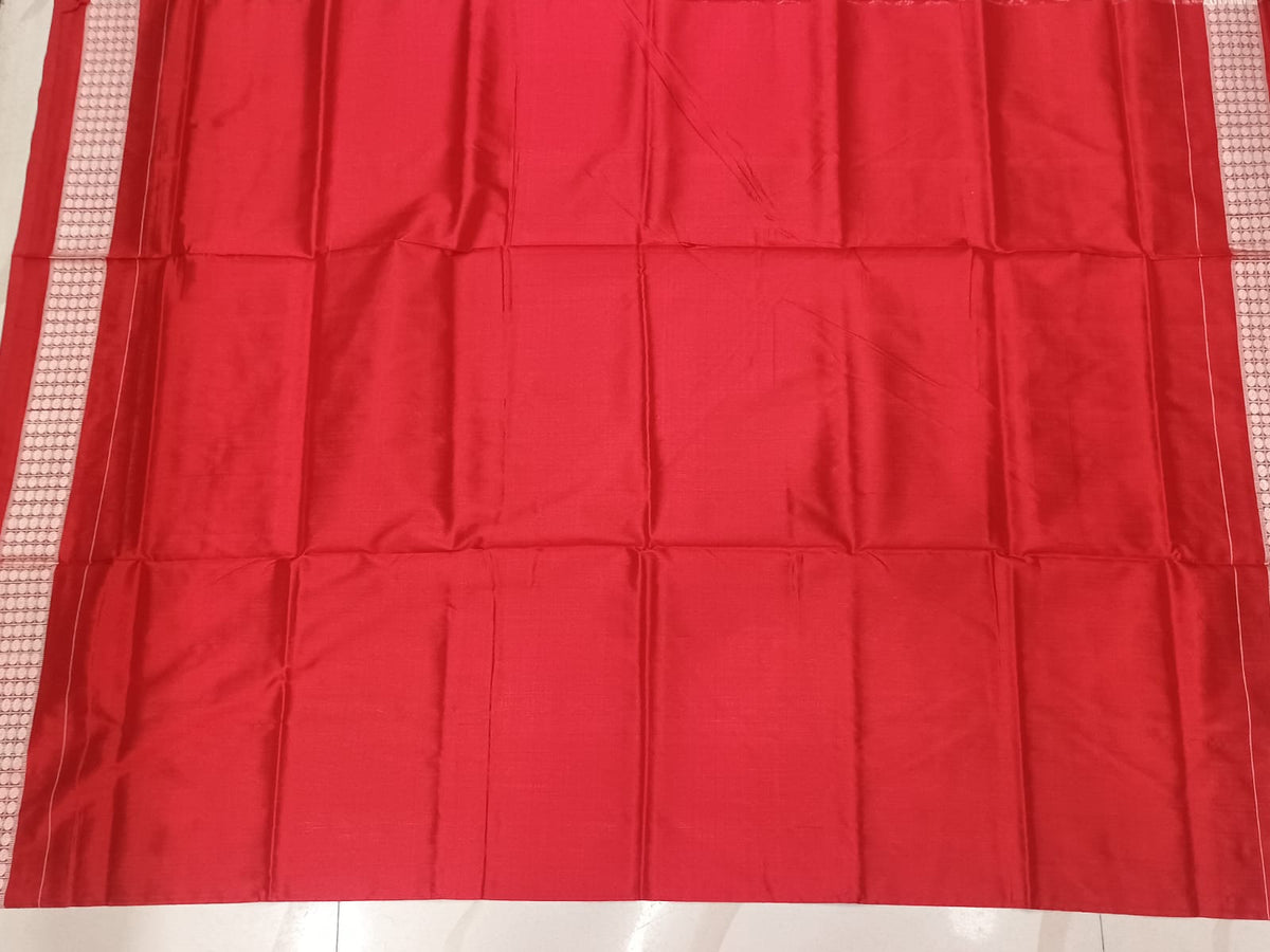 Peach Red Animal Design Sambalpuri Silk Saree