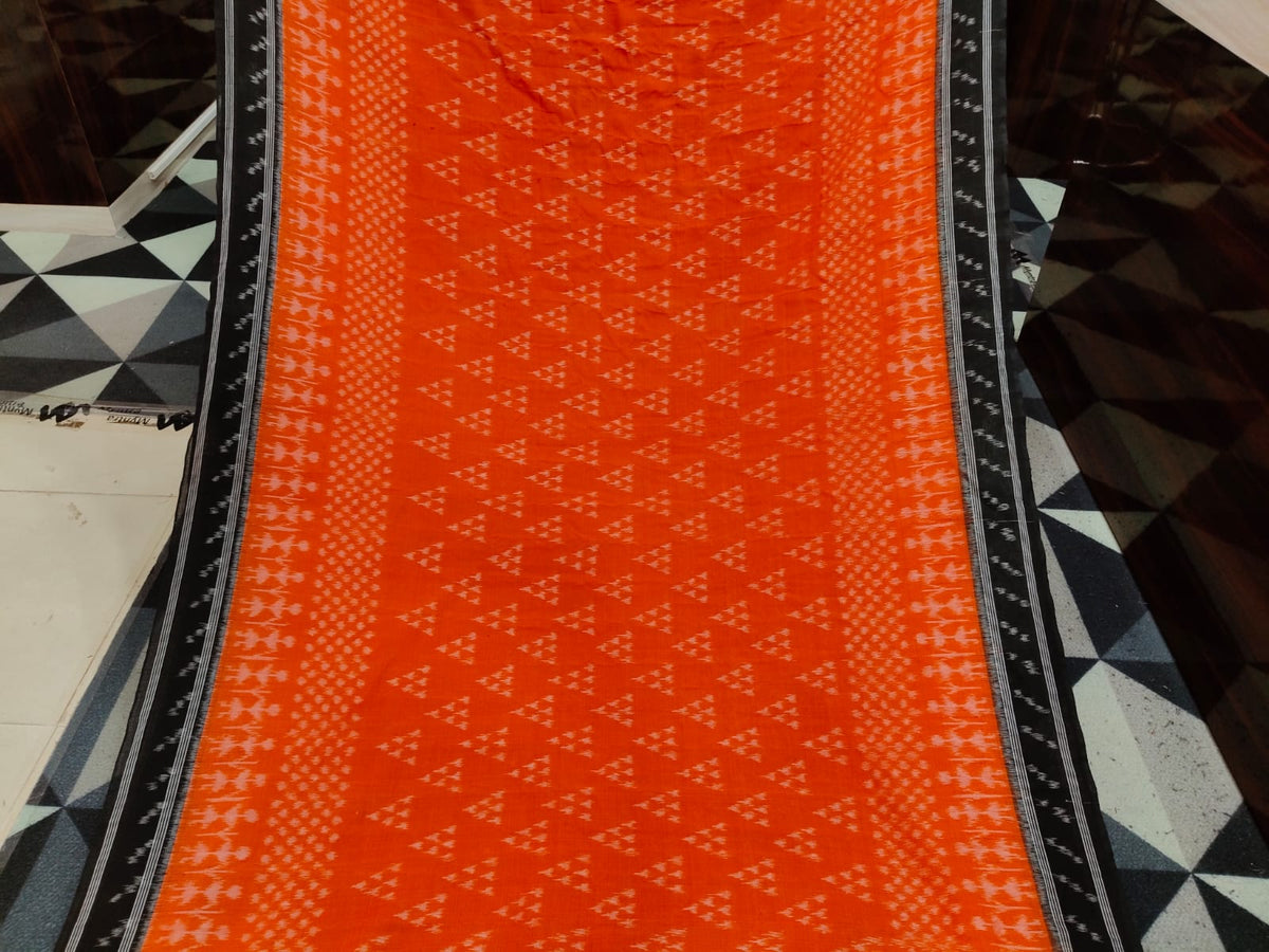 Orange Black Chita & Scot Tribal Design Khandua Cotton Saree