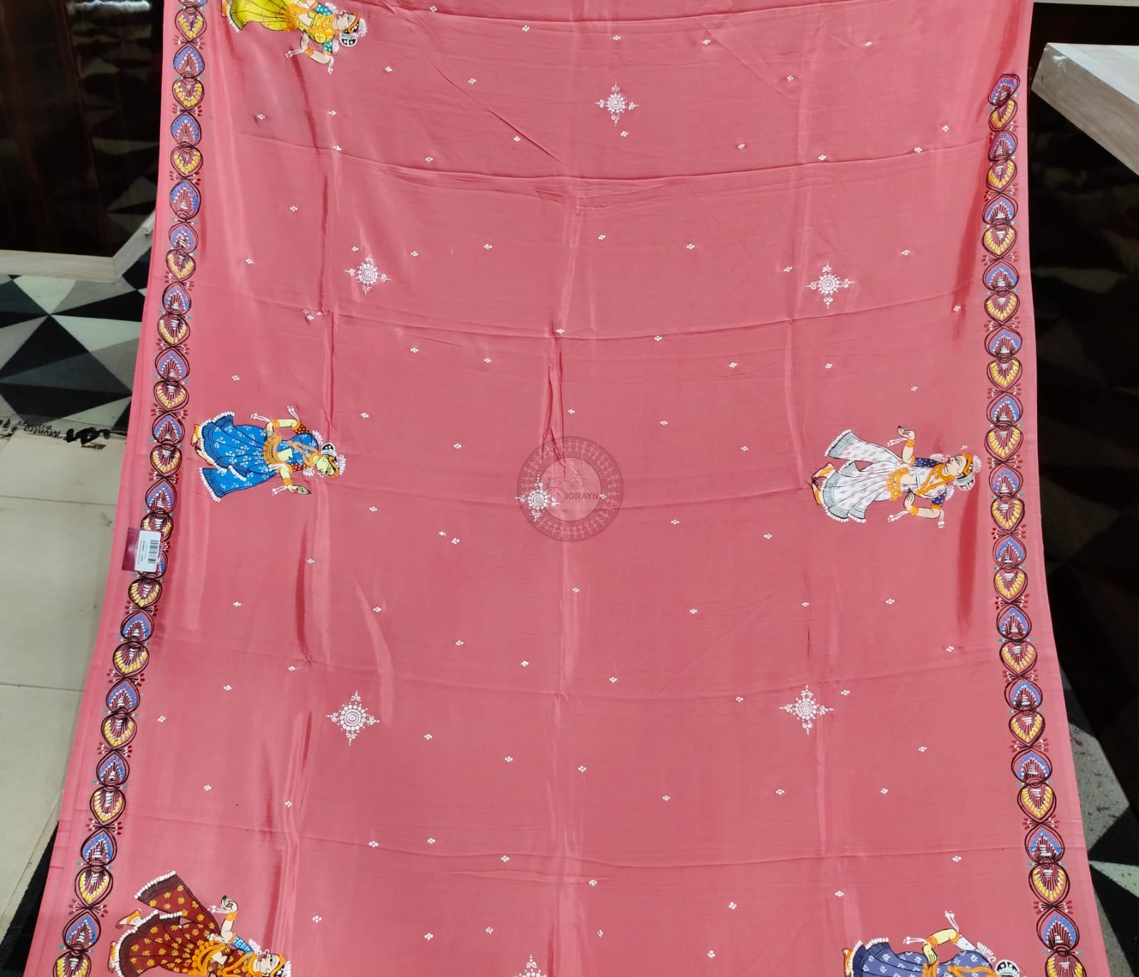 Peach Bata Sabitri Theme Pattachitra Khadi Silk Saree