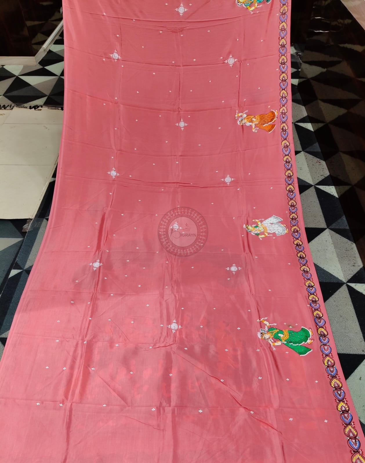 Peach Bata Sabitri Theme Pattachitra Khadi Silk Saree