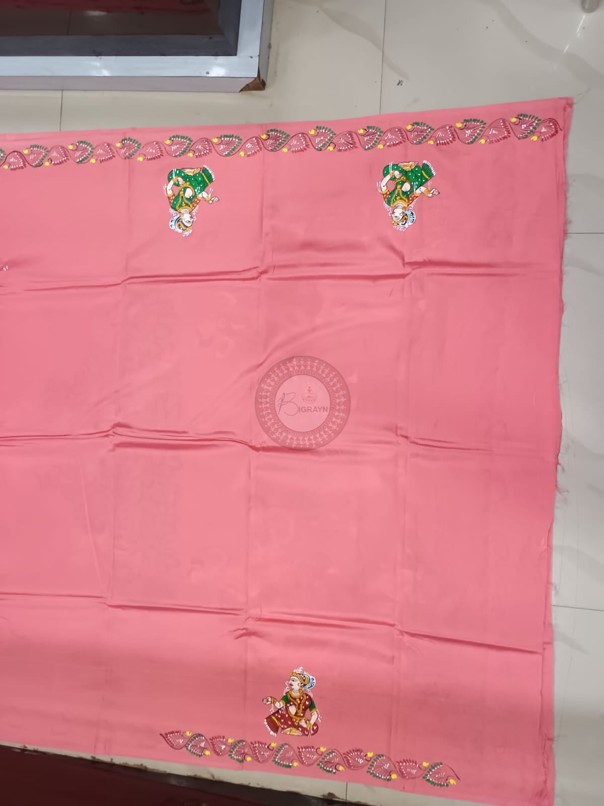 Peach Raja Doli Theme Pattachitra Khadi Silk Saree