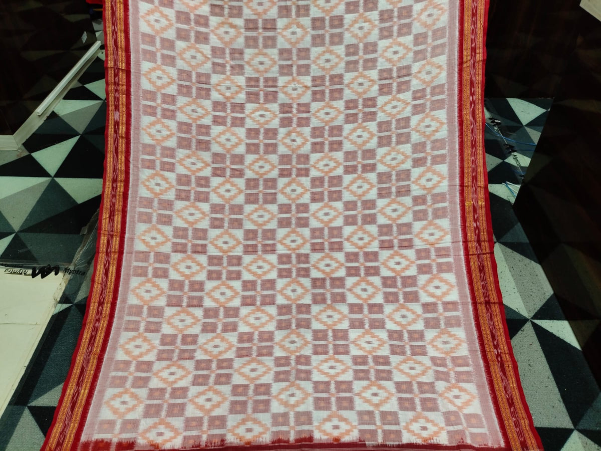 Peach Red Pasapali Design Khandu Cotton Saree