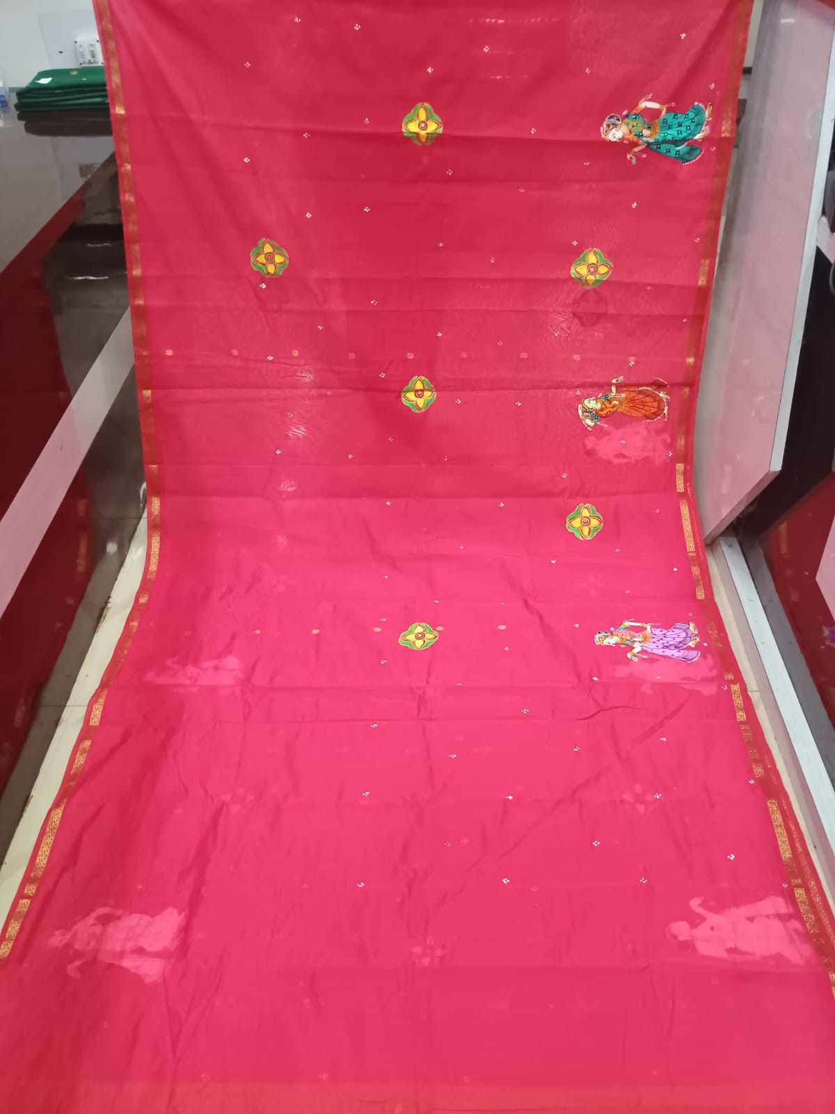 Pink & Yellow Hand-Painted Pattachitra Saree – South Cotton Nabakeli Boita Theme