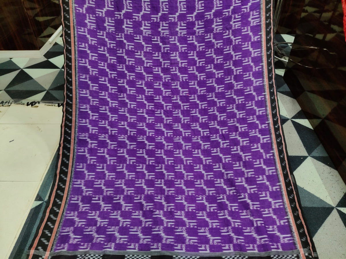 Purple Black Ikat Design  Khandua Cotton Saree