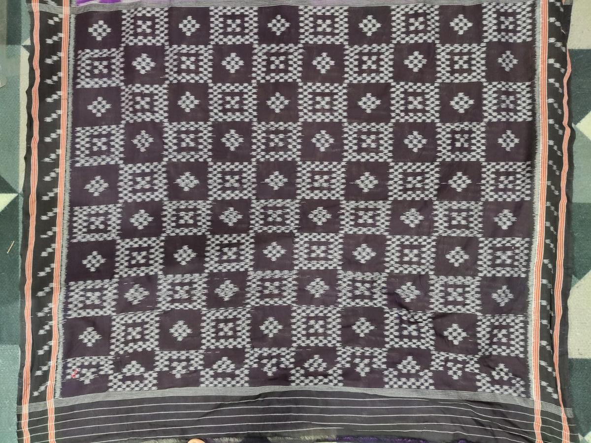 Purple Black Ikat Design  Khandua Cotton Saree