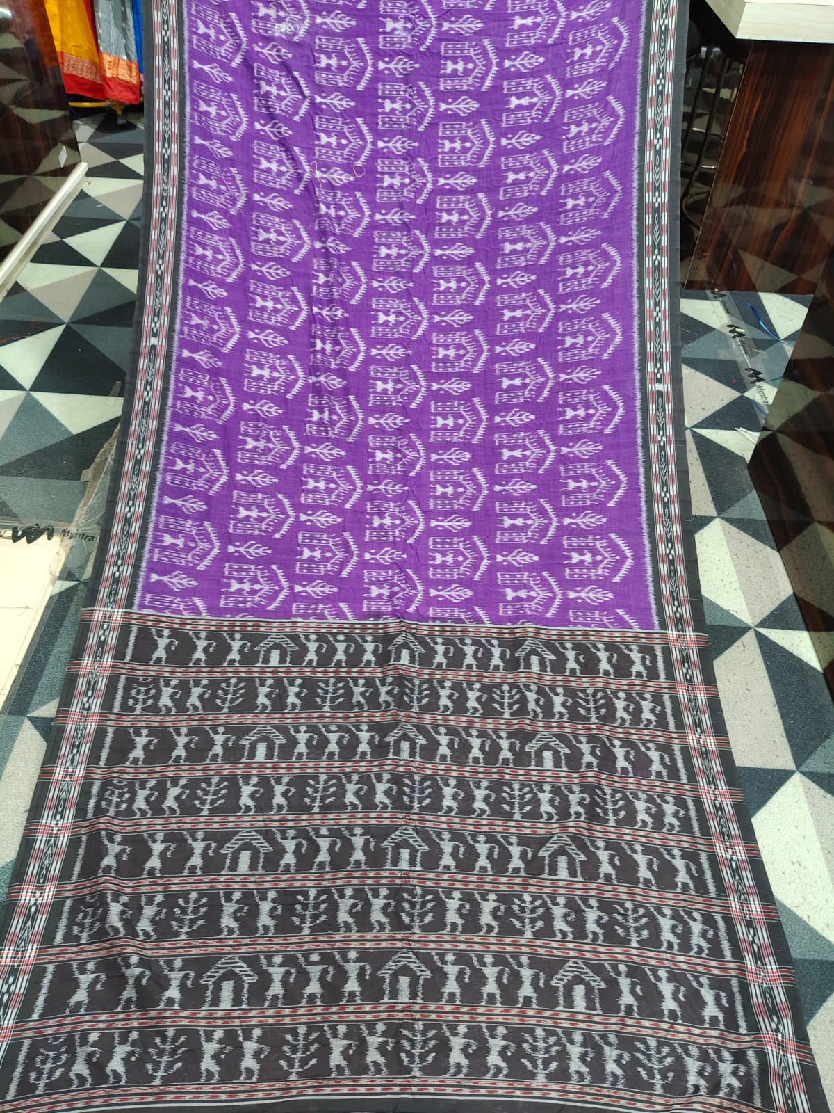 Purple Black Tribal Design Khandua Cotton Saree