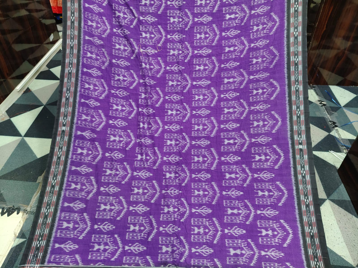 Purple Black Tribal Design Khandua Cotton Saree