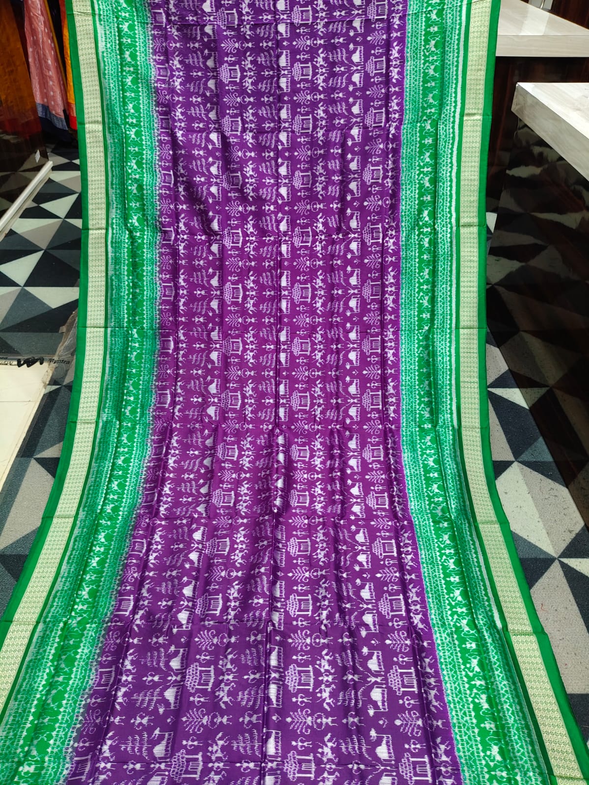 Purple Green Tribal & Tree Design Sambalpuri Silk Saree