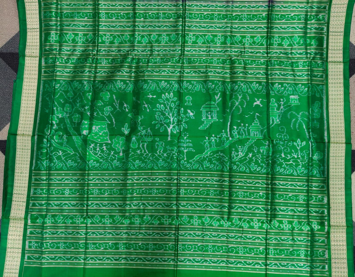 Purple Green Tribal & Tree Design Sambalpuri Silk Saree