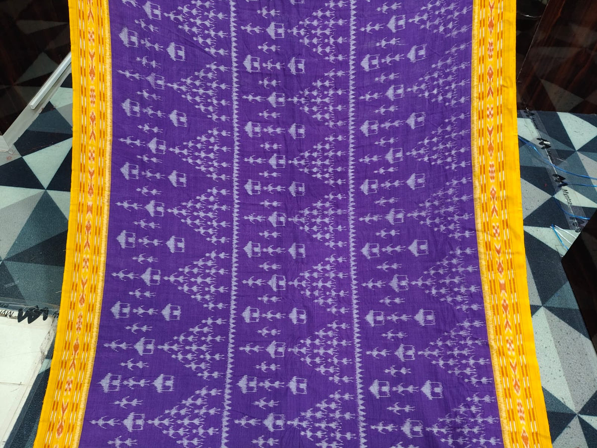 Purple Yellow Tribal Design Khandua Cotton Saree