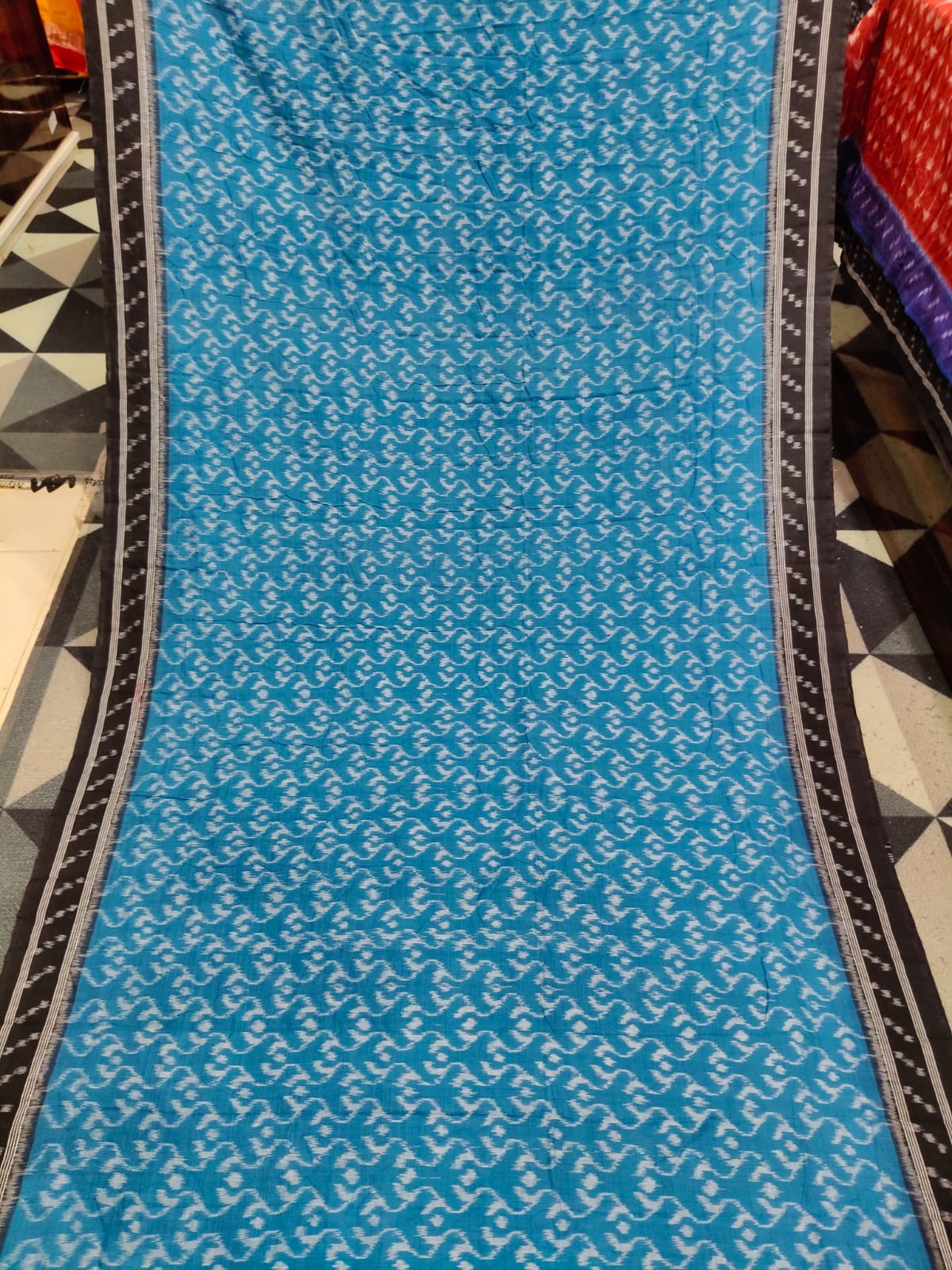 Rama Green Black Lata Design Khandua Cotton Saree