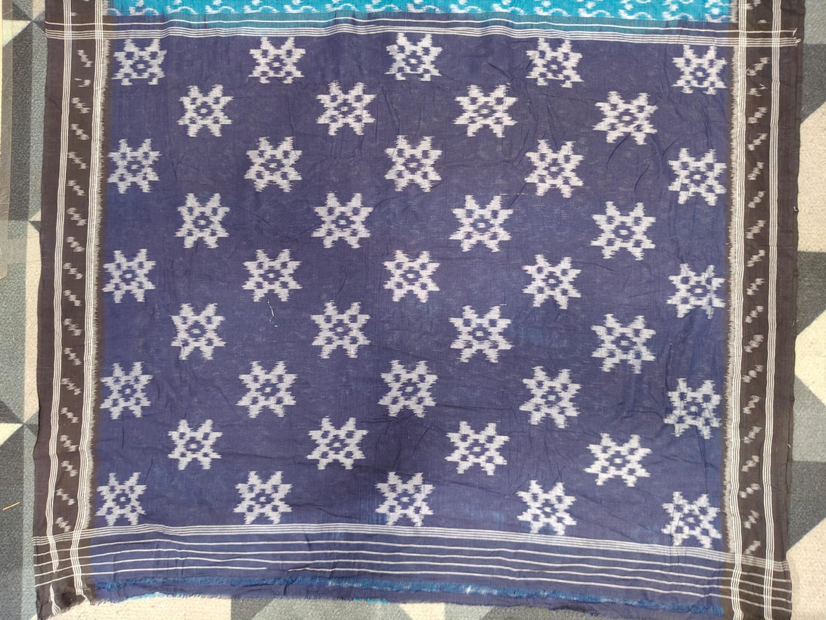 Rama Green Black Lata Design Khandua Cotton Saree