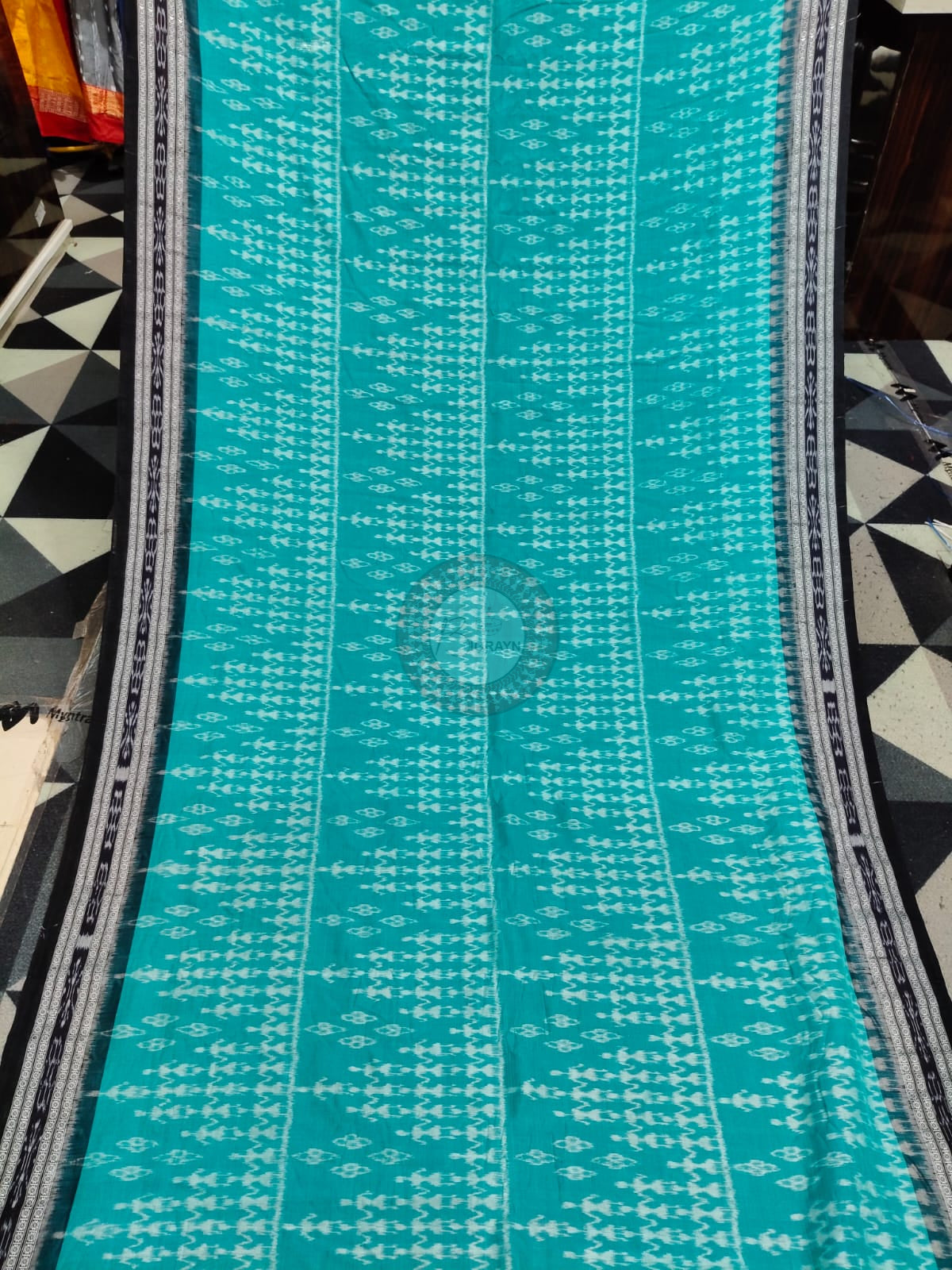 Rama Green Black Tribal Design Khandua Cotton Saree