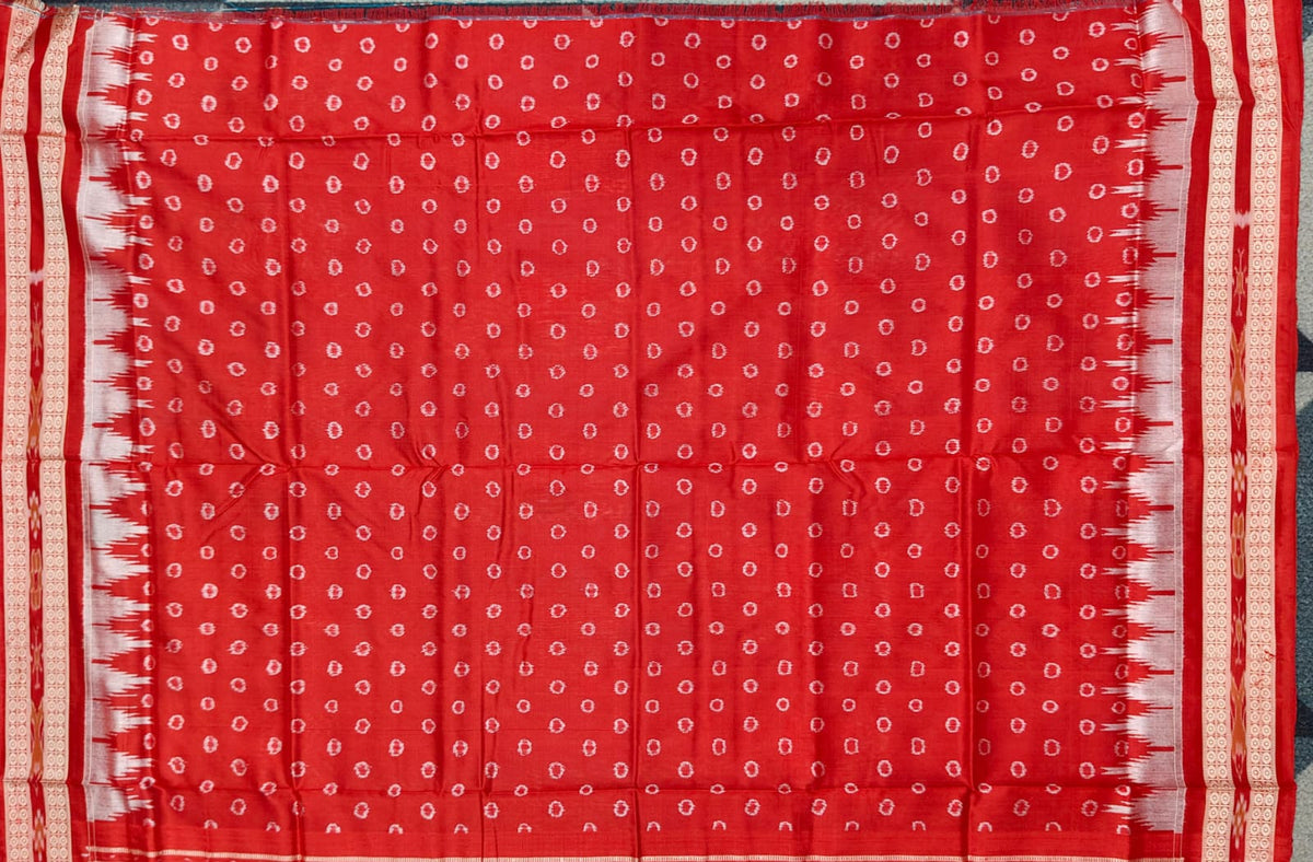 Rama Green Red House And Tree Design Sambalpuri Silk Saree