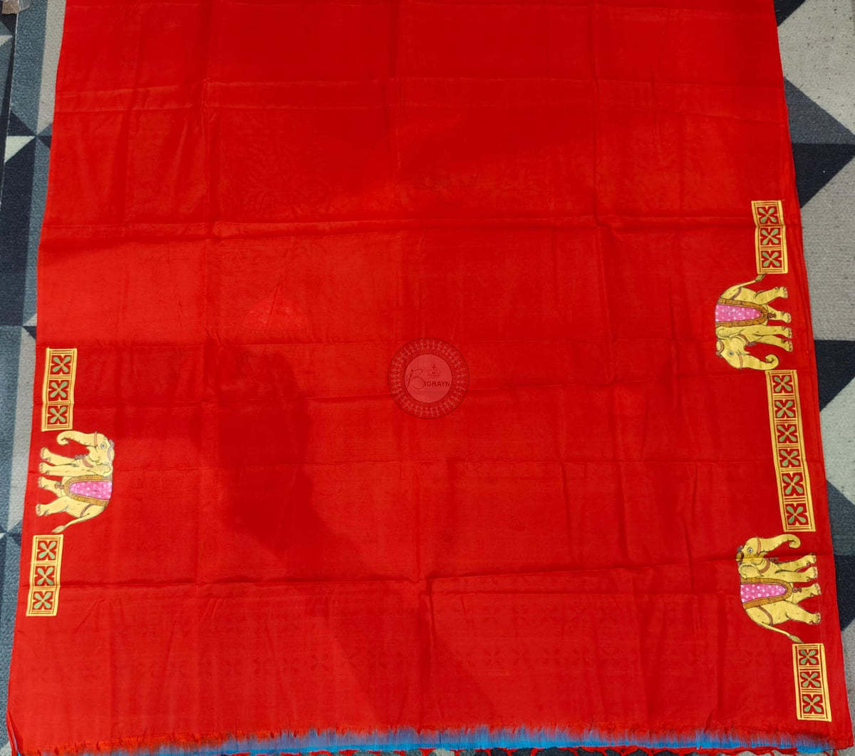 Red Ashoka Theme Pattachitra Kanjeeveram Silk Saree